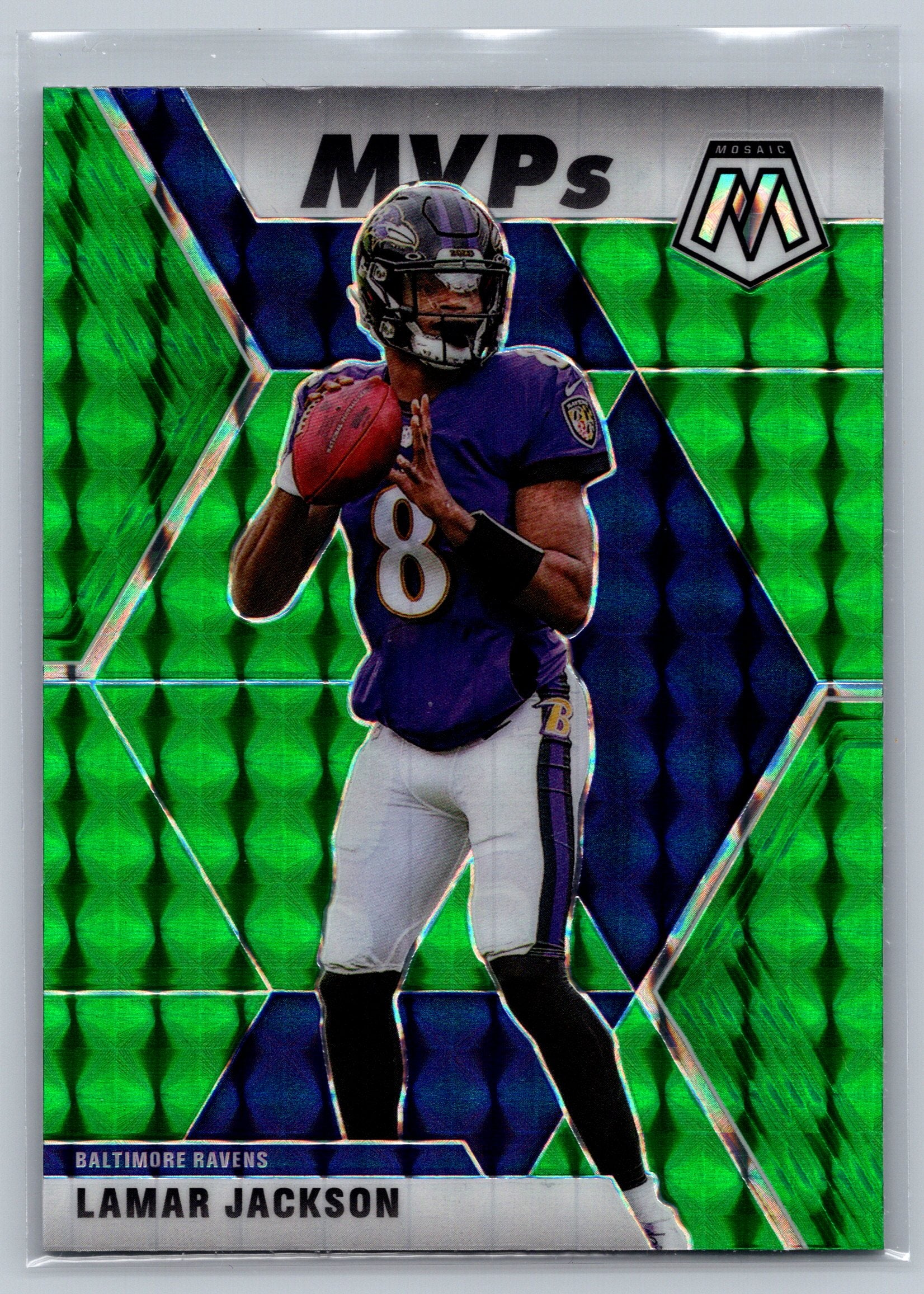 2020 Panini Mosaic Lamar Jackson MVPs Green Reactive #296