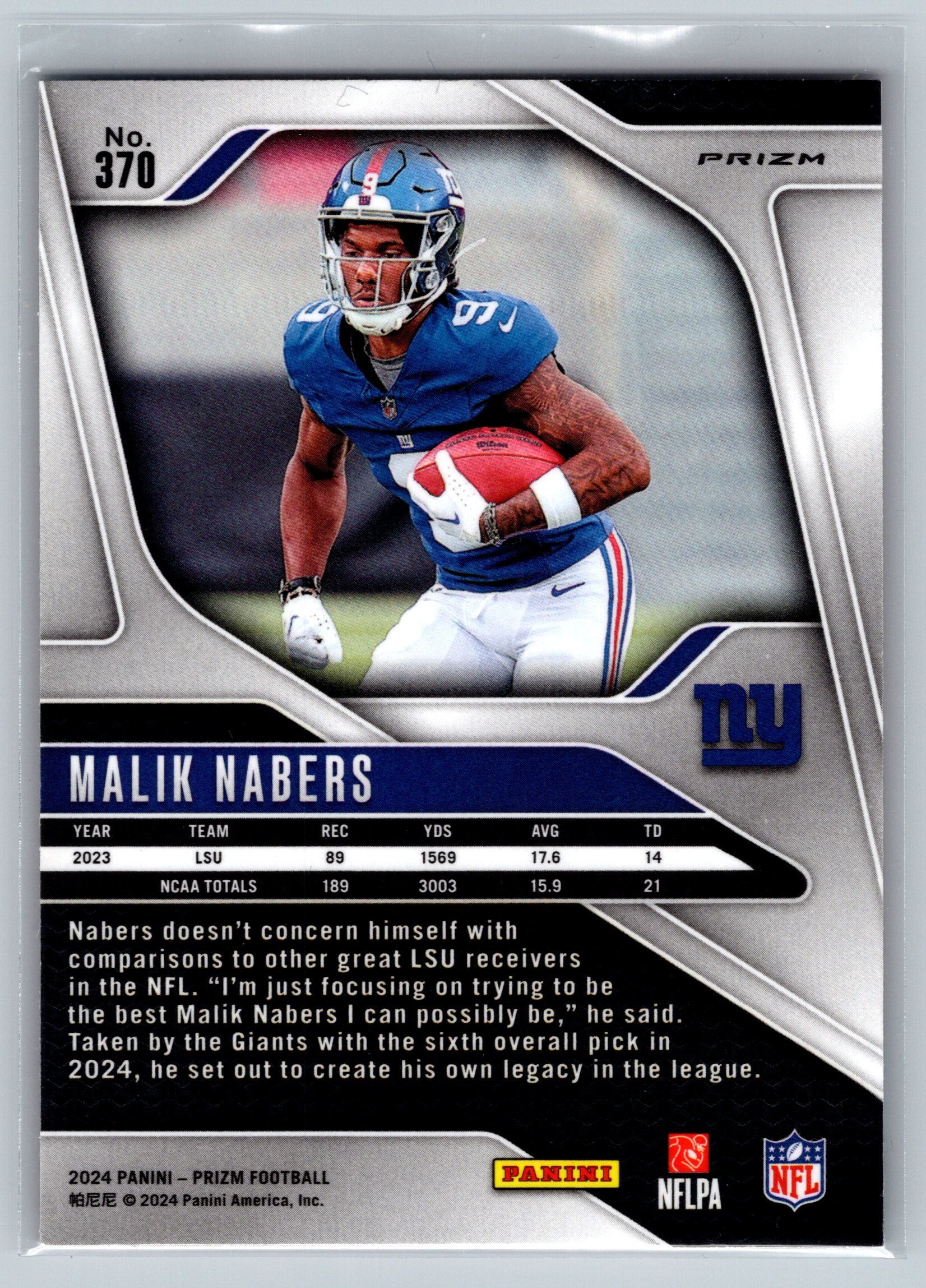 2024 Panini Prizm Malik Nabers Lazer Rookie Card #370