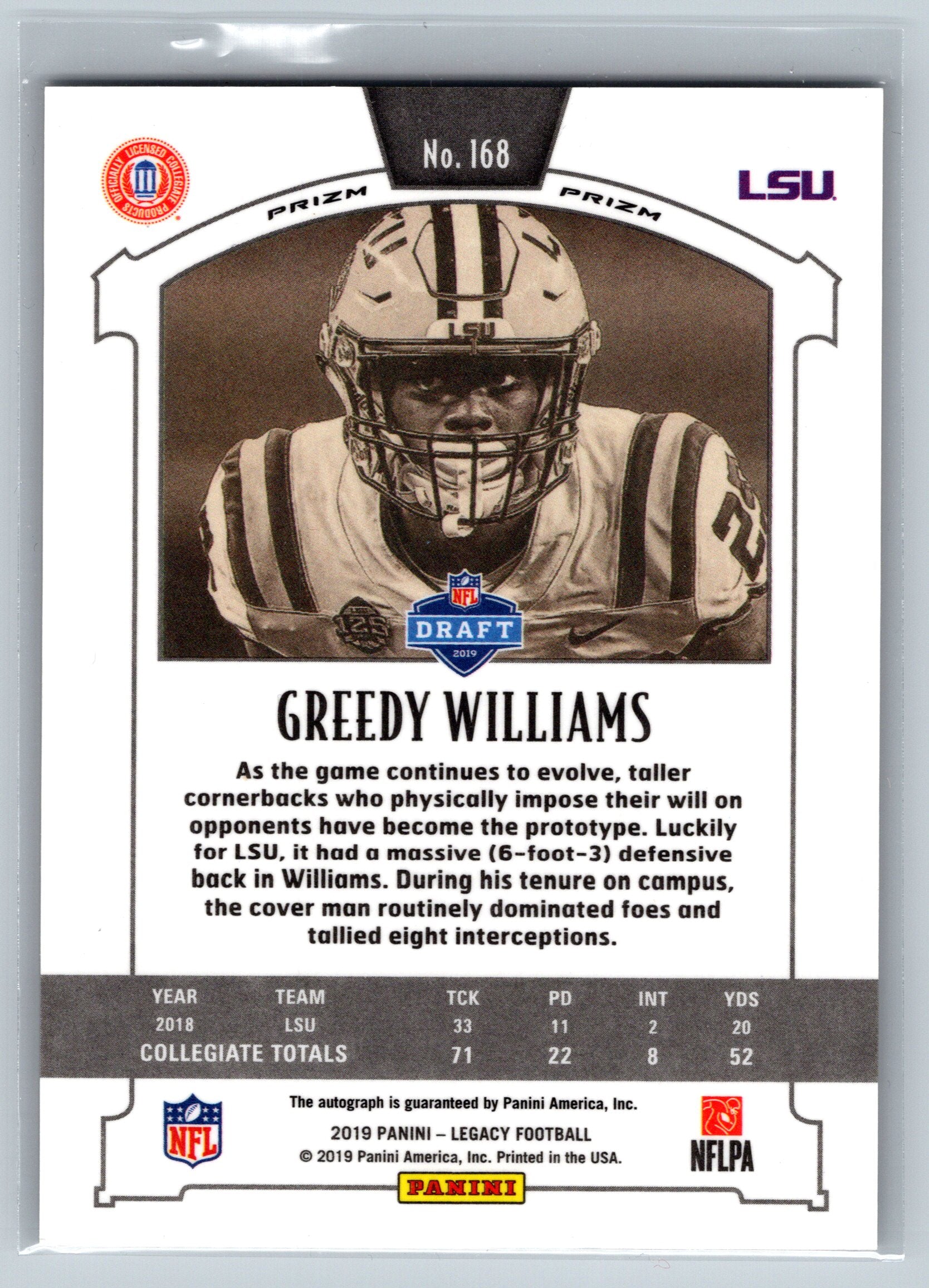 2019 Panini Legacy Greedy Williams Rookie Card Autograph #168