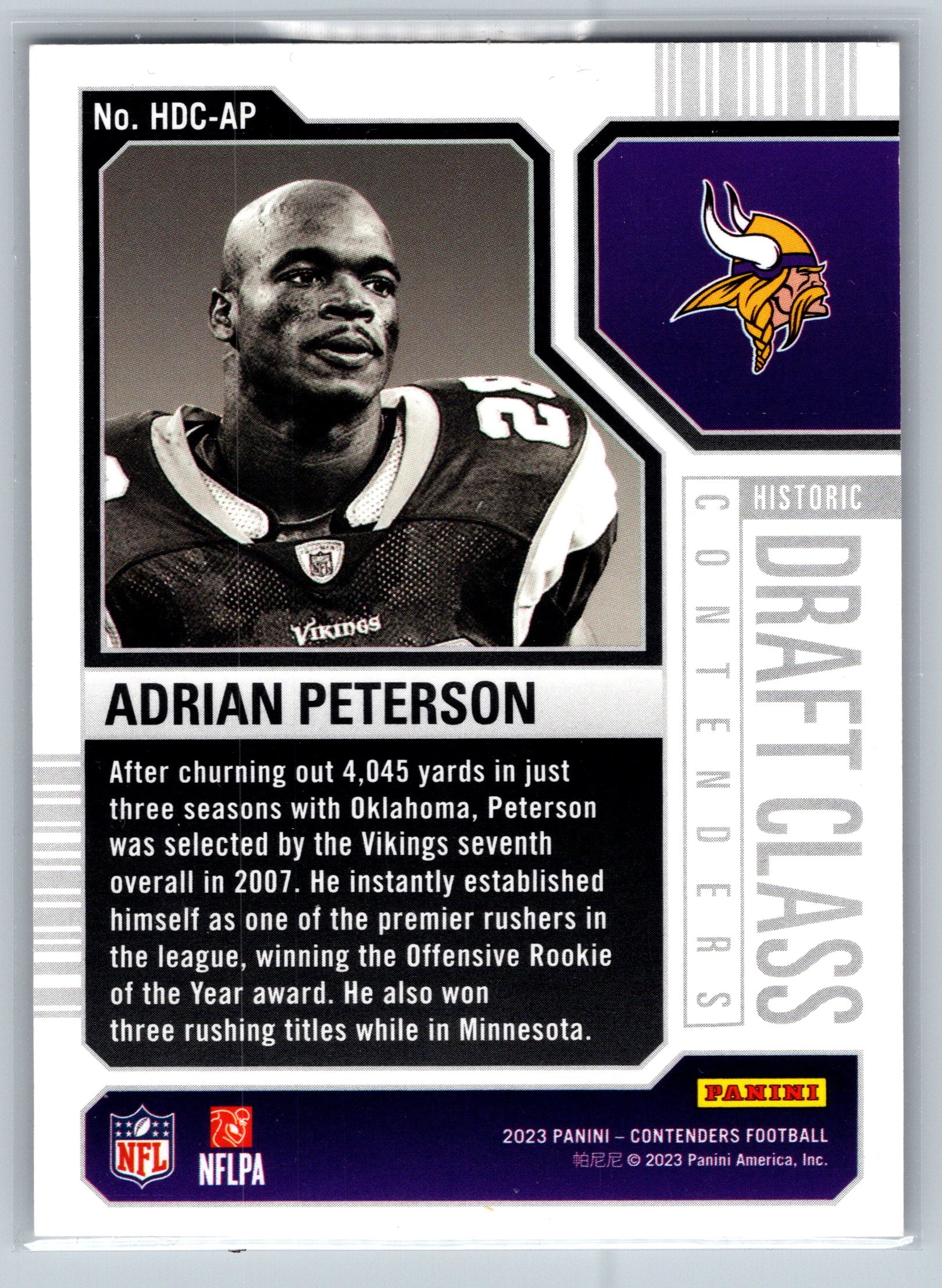 2023 Panini Contenders Adrian Peterson Draft Class /149 #HDC-AP