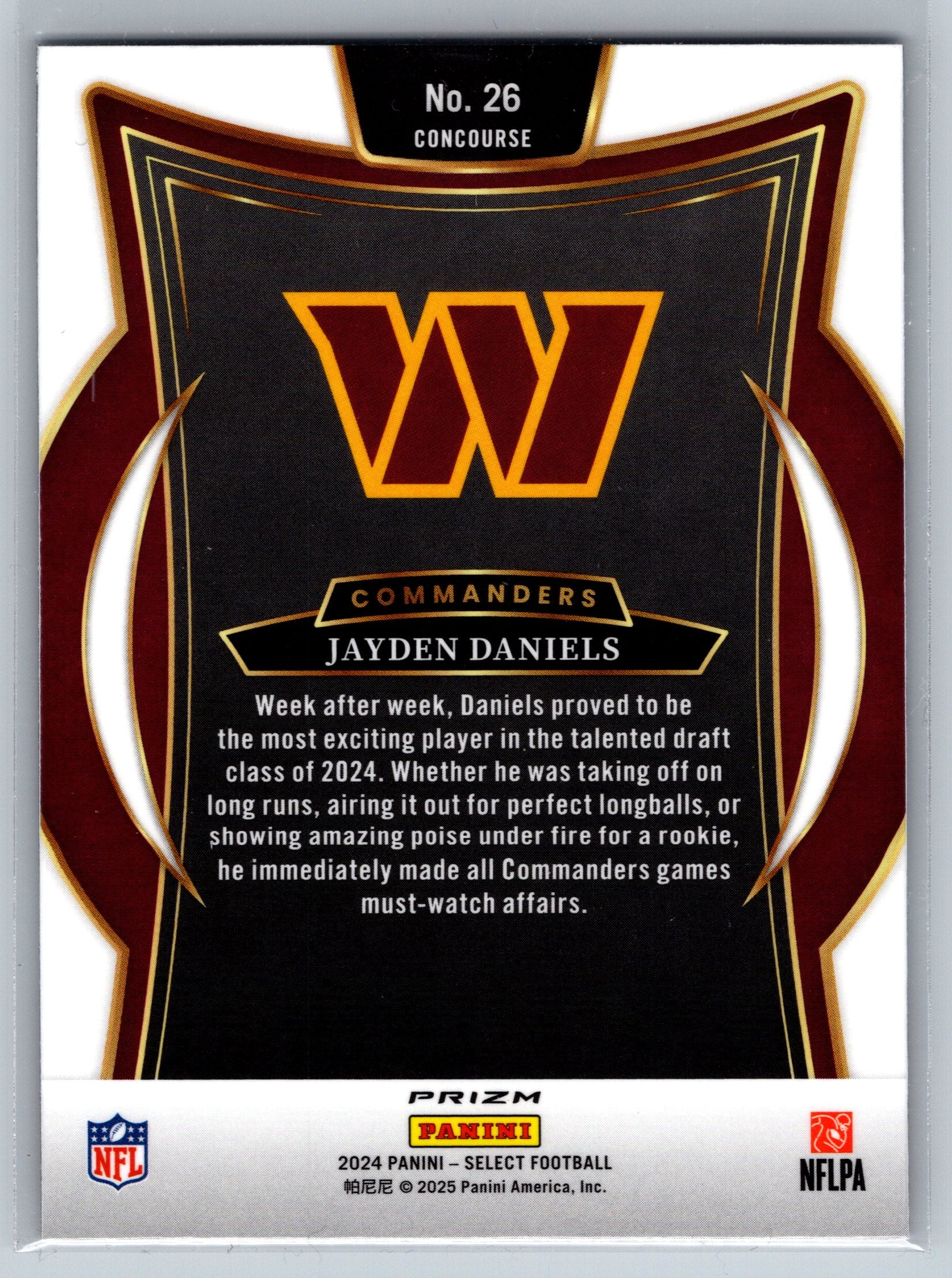 2024 Panini Select Jayden Daniels Red Black Concourse Level Rookie Card #26