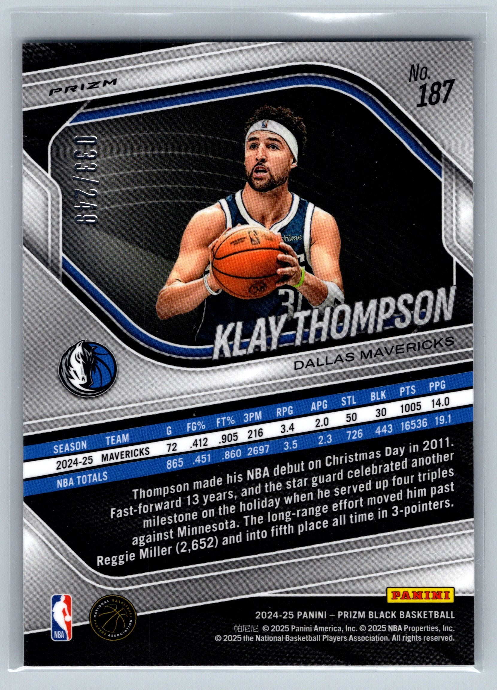 2024 Panini Prizm Black Klay Thompson Skewed /249 #187