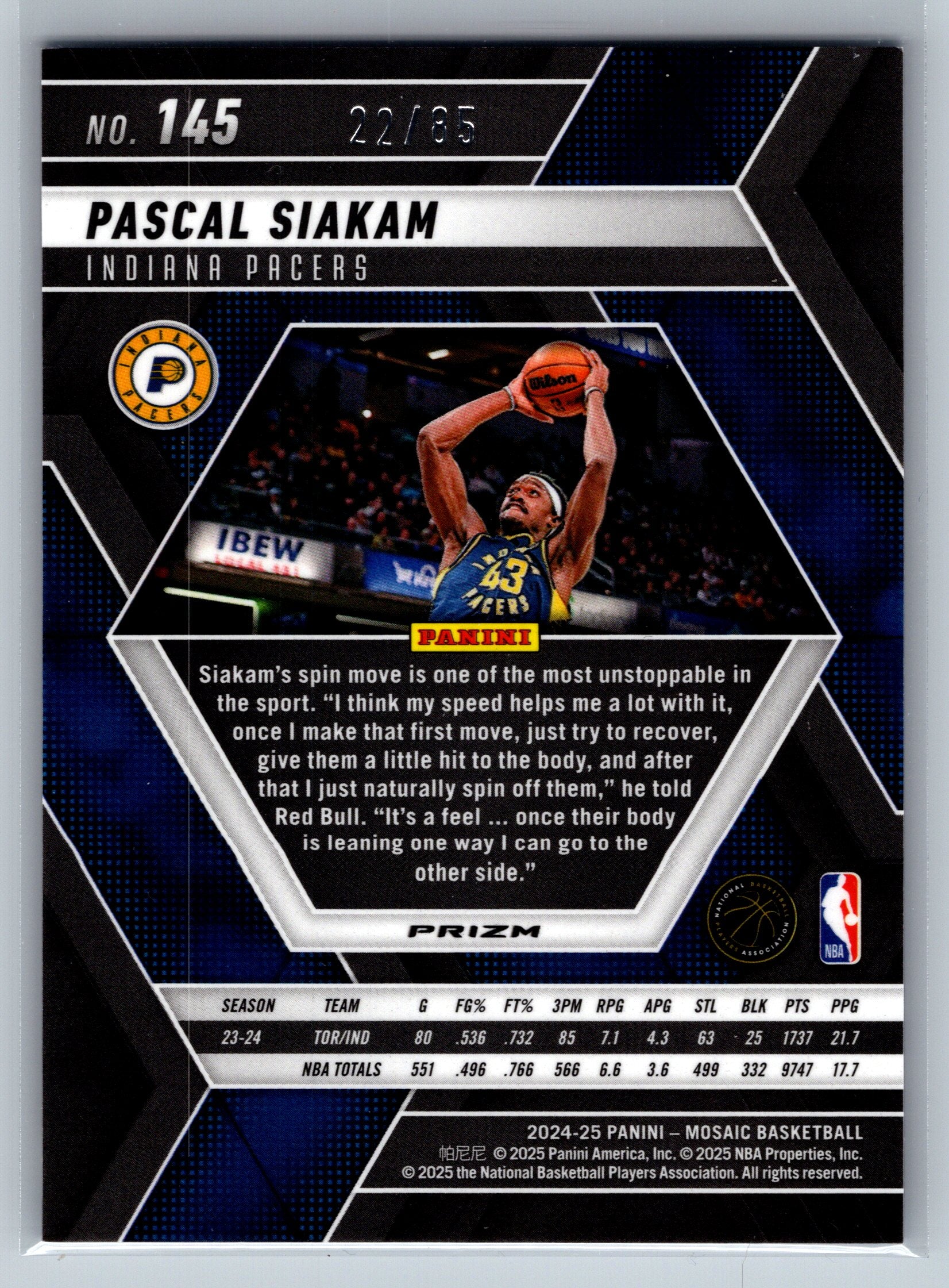 2024 Panini Mosaic Pascal Siakam Blue No Huddle /85 #145