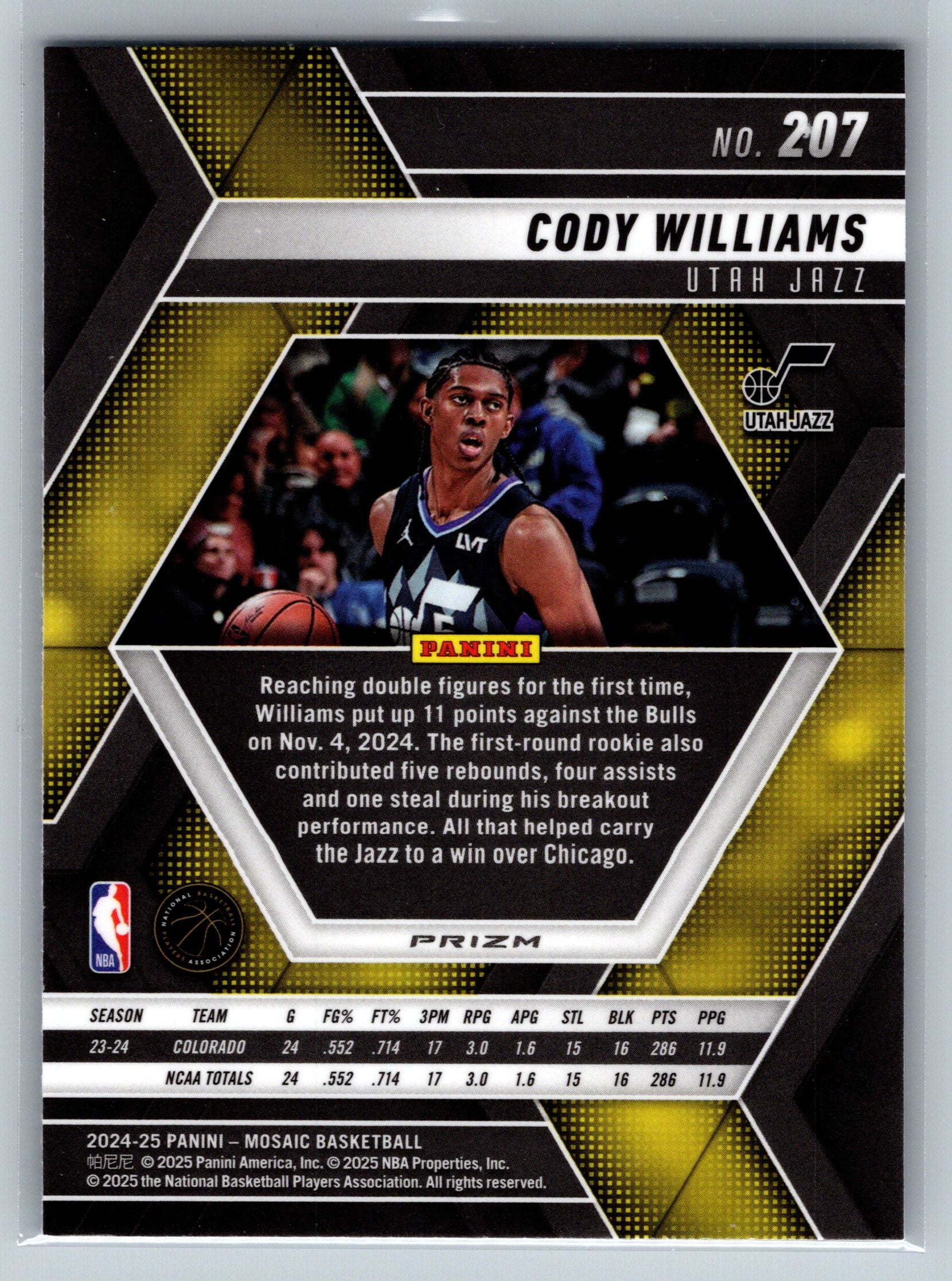 2024 Panini Mosaic Cody Williams Mosaic Rookie Card #207