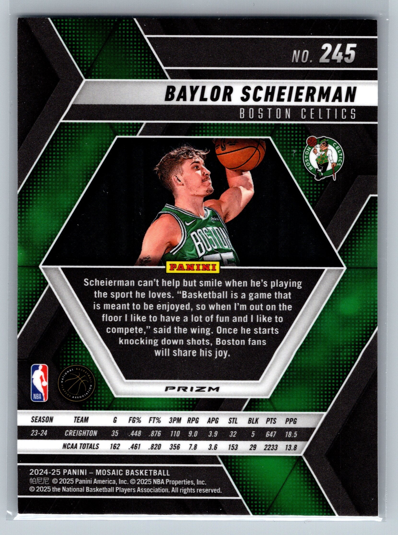 2024 Panini Mosaic Baylor Scheirman Hobby Exclusive Rookie Card #245