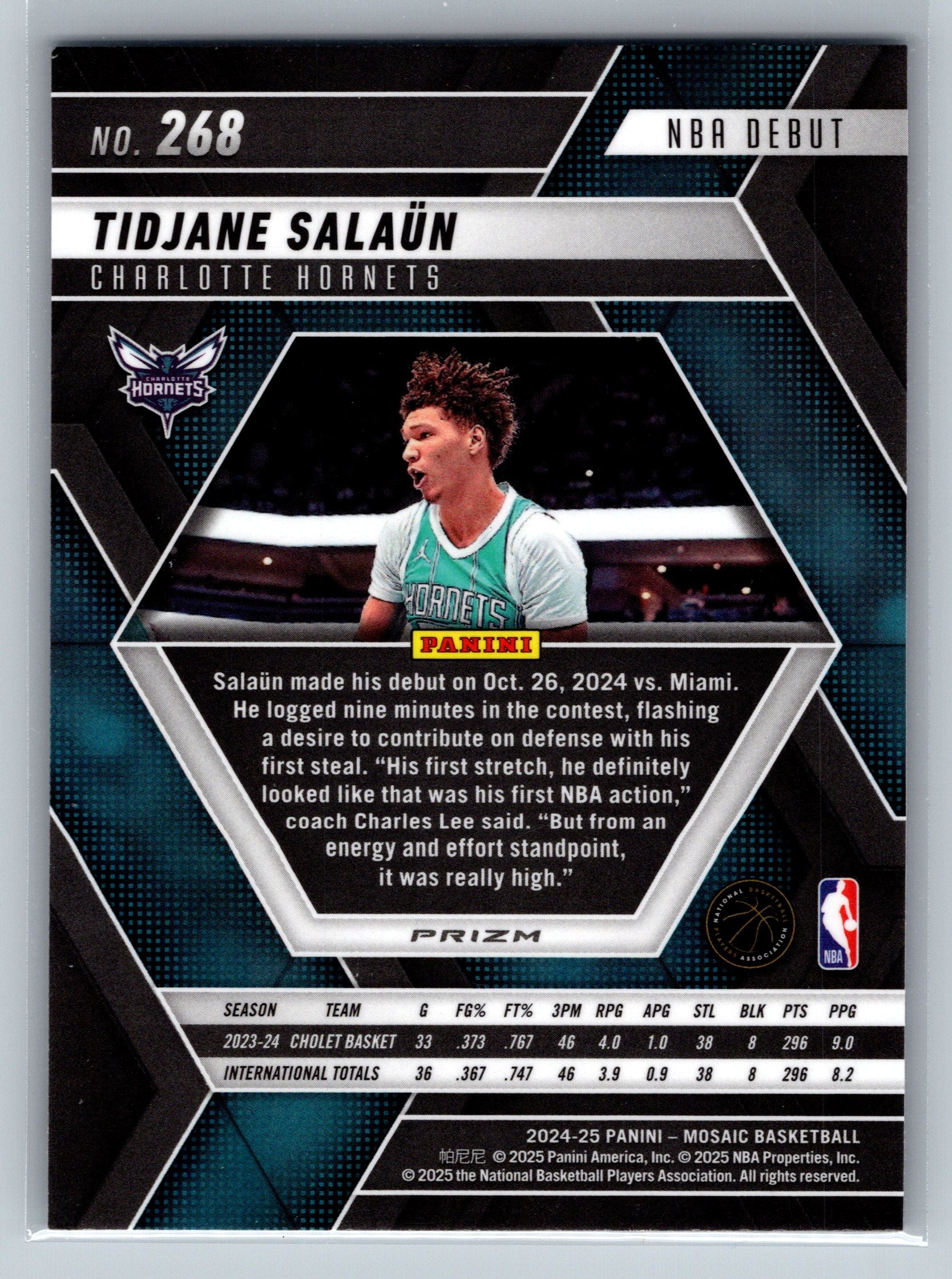 2024 Panini Mosaic Tidjane Salaun No Huddle NBA Debut Rookie Card #268