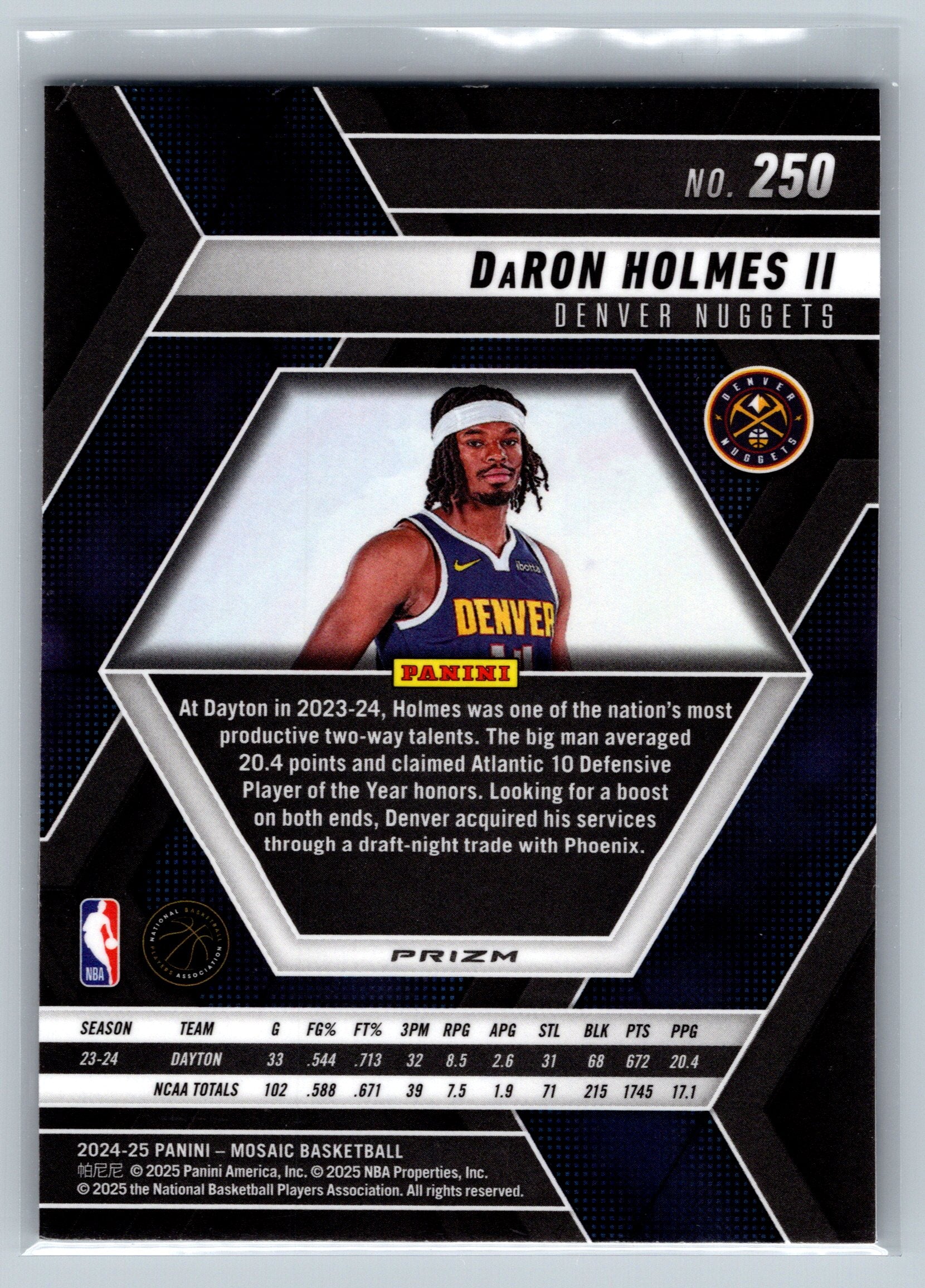 2024 Panini Mosaic Daron Holmes II No Huddle Rookie Card #250