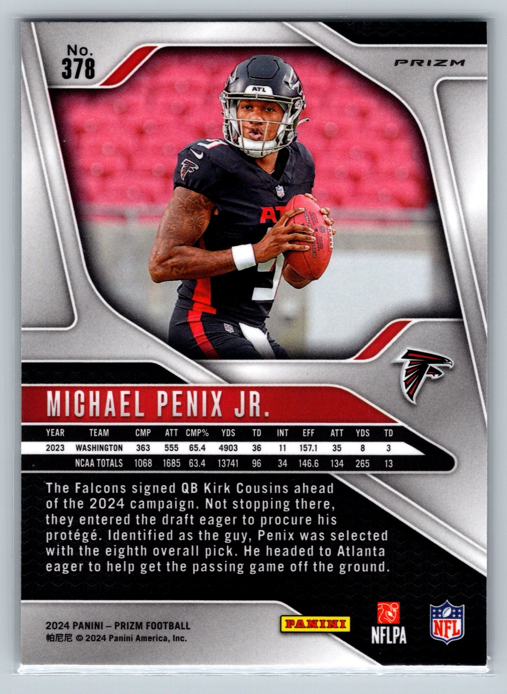 2024 Panini Prizm Michael Penix Jr. Green Wave Rookie Card #378