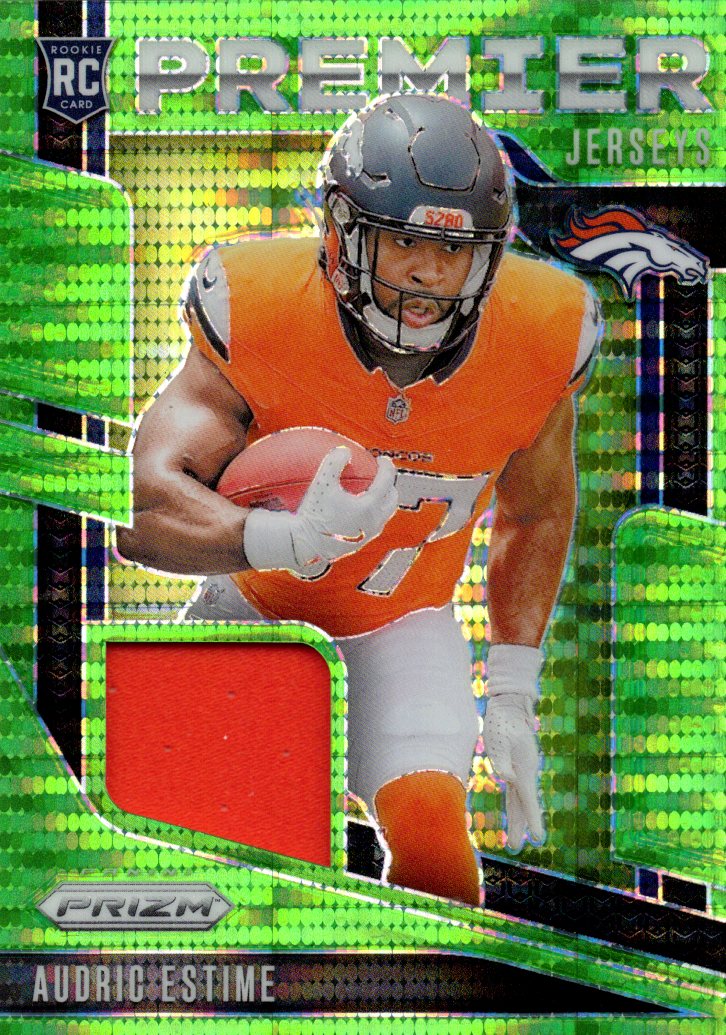 2024 panini Prizm Audric Estime Green Pulsar Patch Rookie Card #PJ-AEE