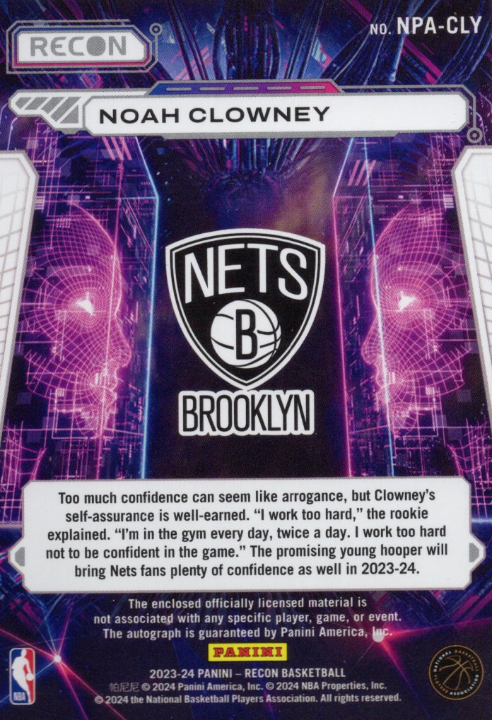 2023 Panini Recon Noah Clowney Rookie Patch Autograph /49 #NPA=CLY