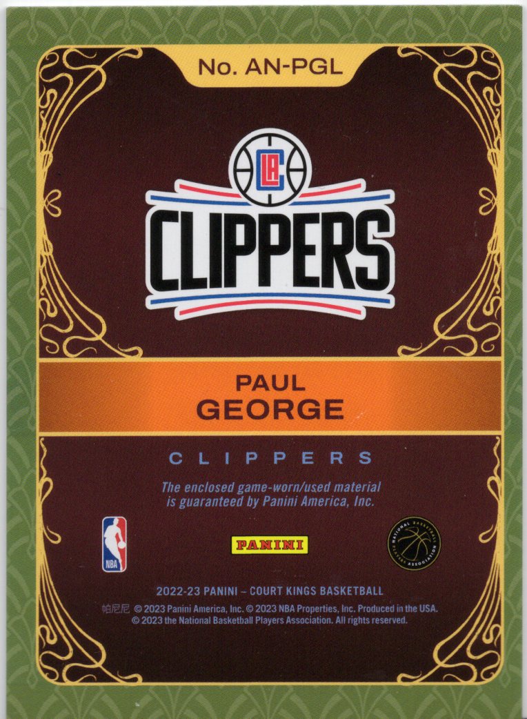 2022 Panini Court Kings Paul George Game Worn Patch #AN-PGL