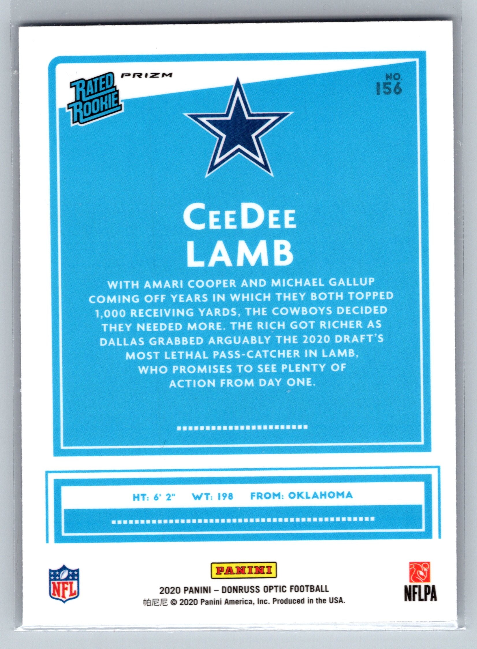 2020 Panini Optic Ceedee Lamb Hyper Blue Rookie Card #156