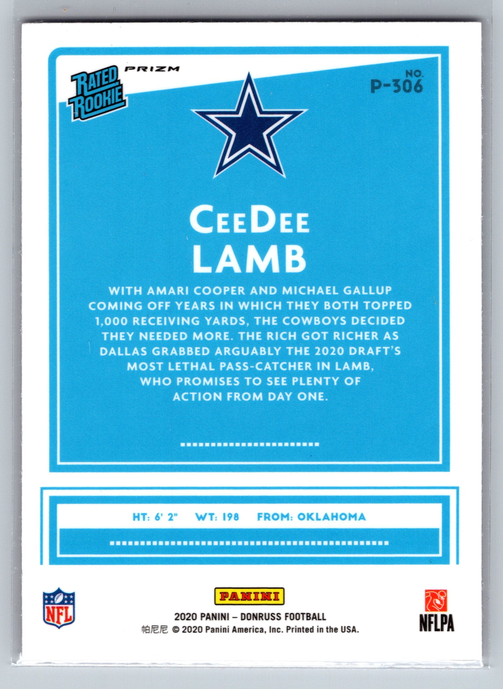 2020 Panini Donruss Ceedee Lamb Pink Optic Preview Rookie Card #P-306