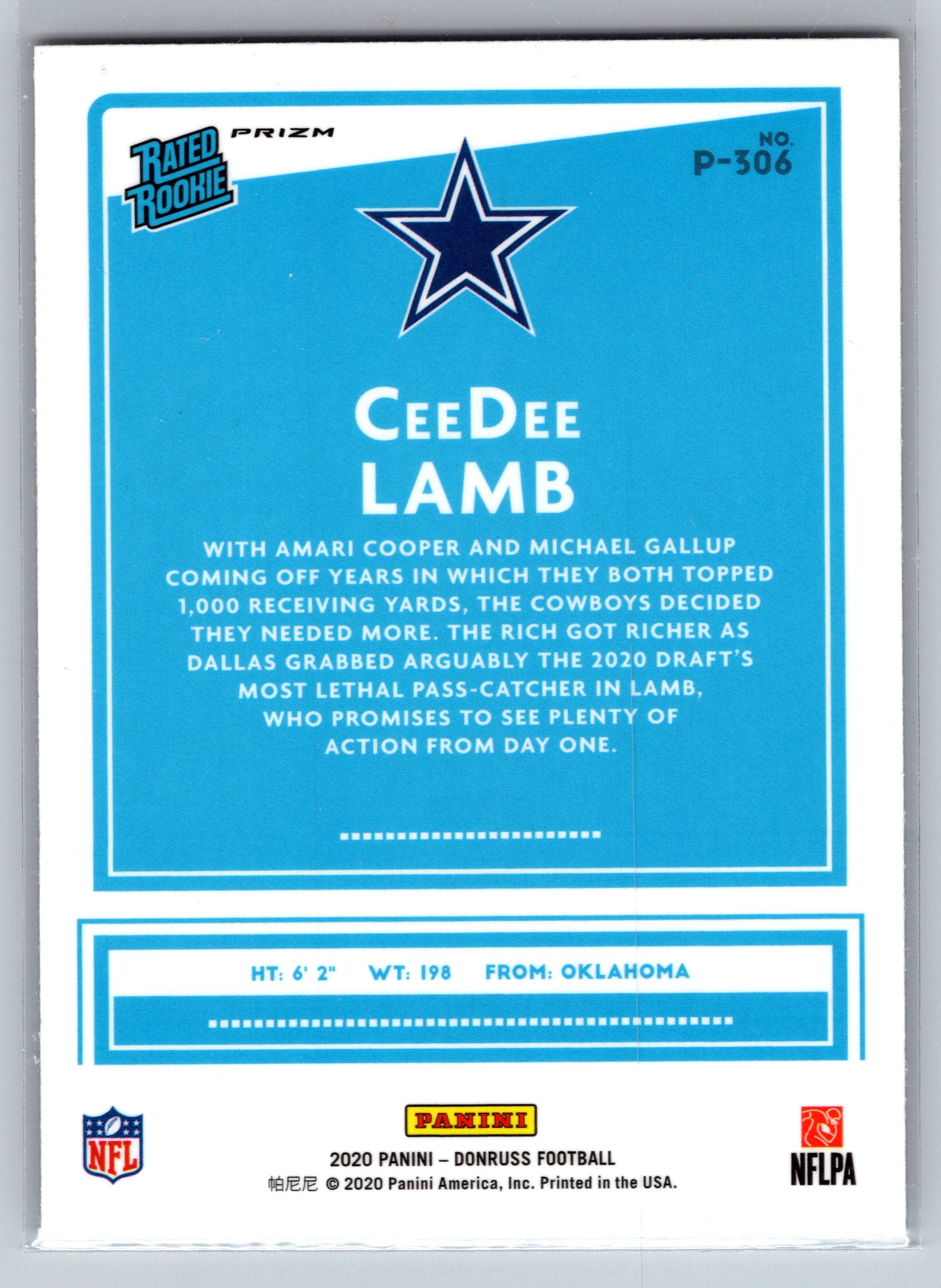 2020 Panini Donruss Ceedee Lamb Red Green Optic Preview Rookie Card #P-306