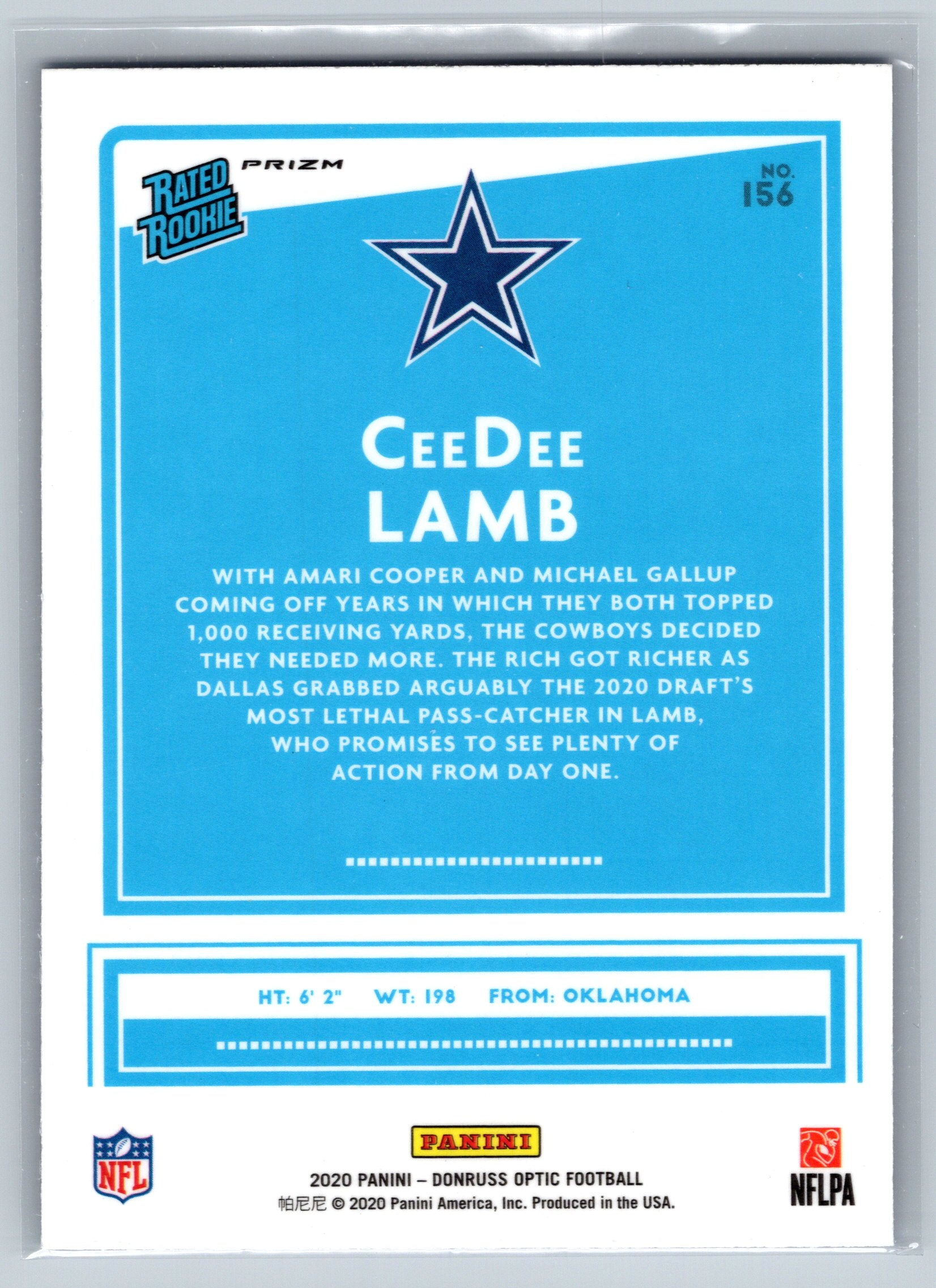 2020 Panini Optic Ceedee Lamb Blue Scope Rookie Card #156