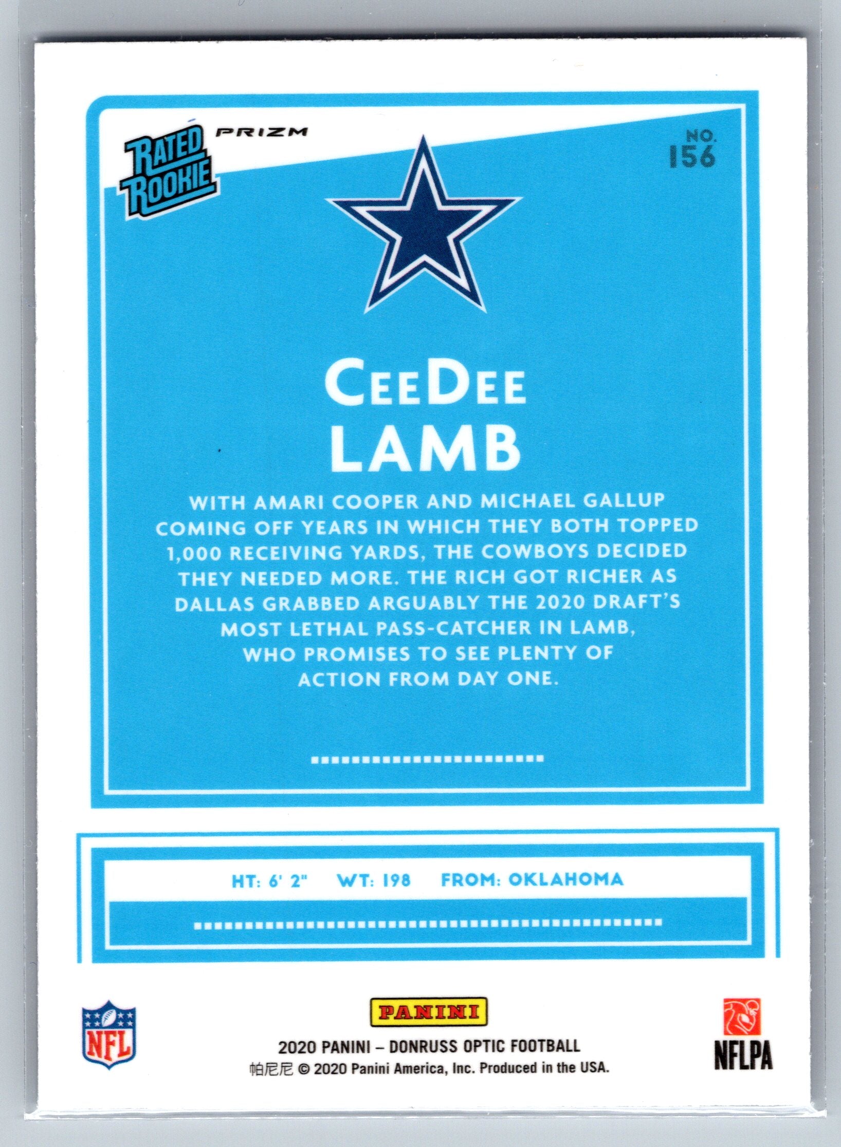 2020 Panini Optic Ceedee Lamb Blue Scope Rookie Card #156