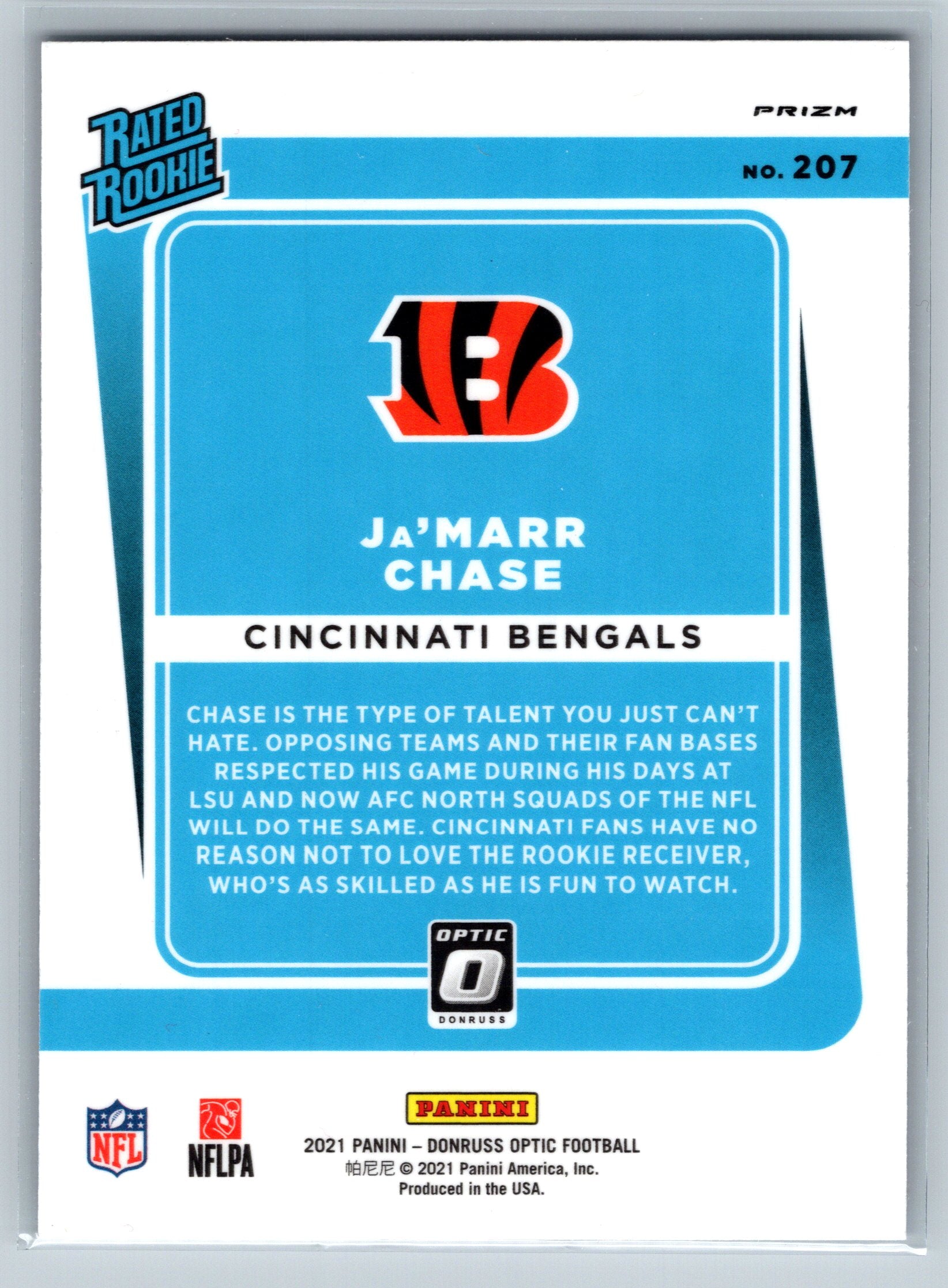 2020 Panini Optic Ja'Marr Chase Holo Rookie Card #207