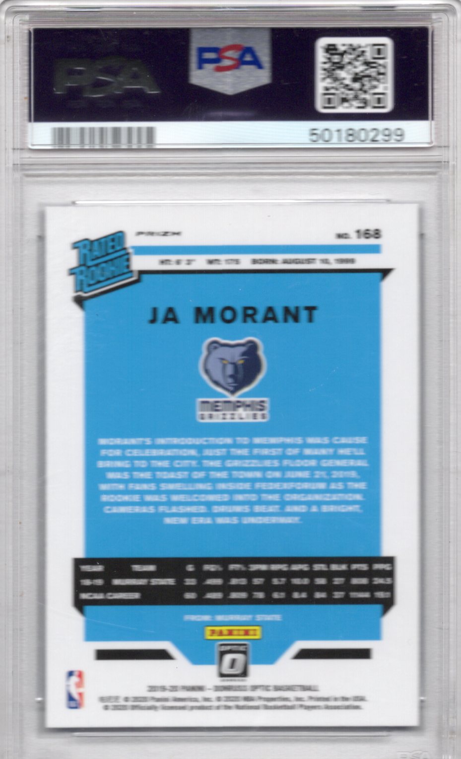 2019 Panini Optic Ja Morant Blue Velocity Rookie Card #168