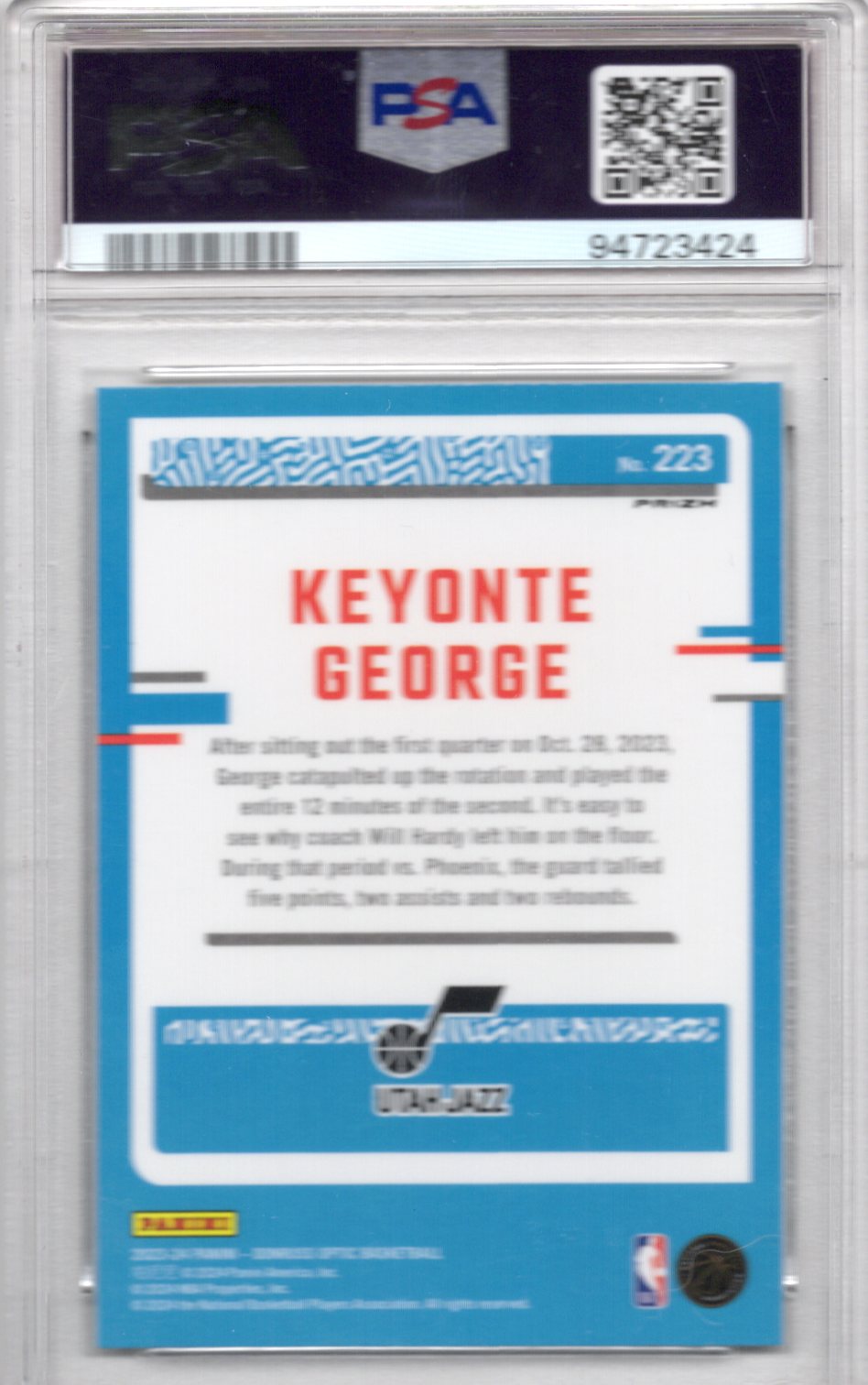 2023 Panini Optic Keyonte George PSA 9 Holo Rookie Card #223