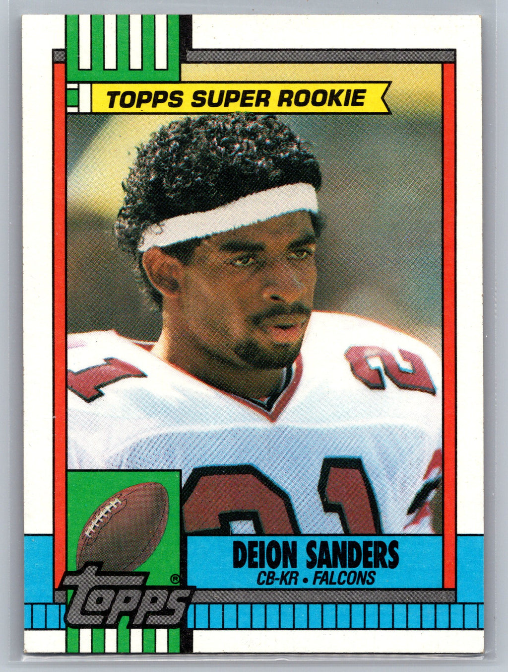Vintage football trading card of Deion Sanders with Topps branding