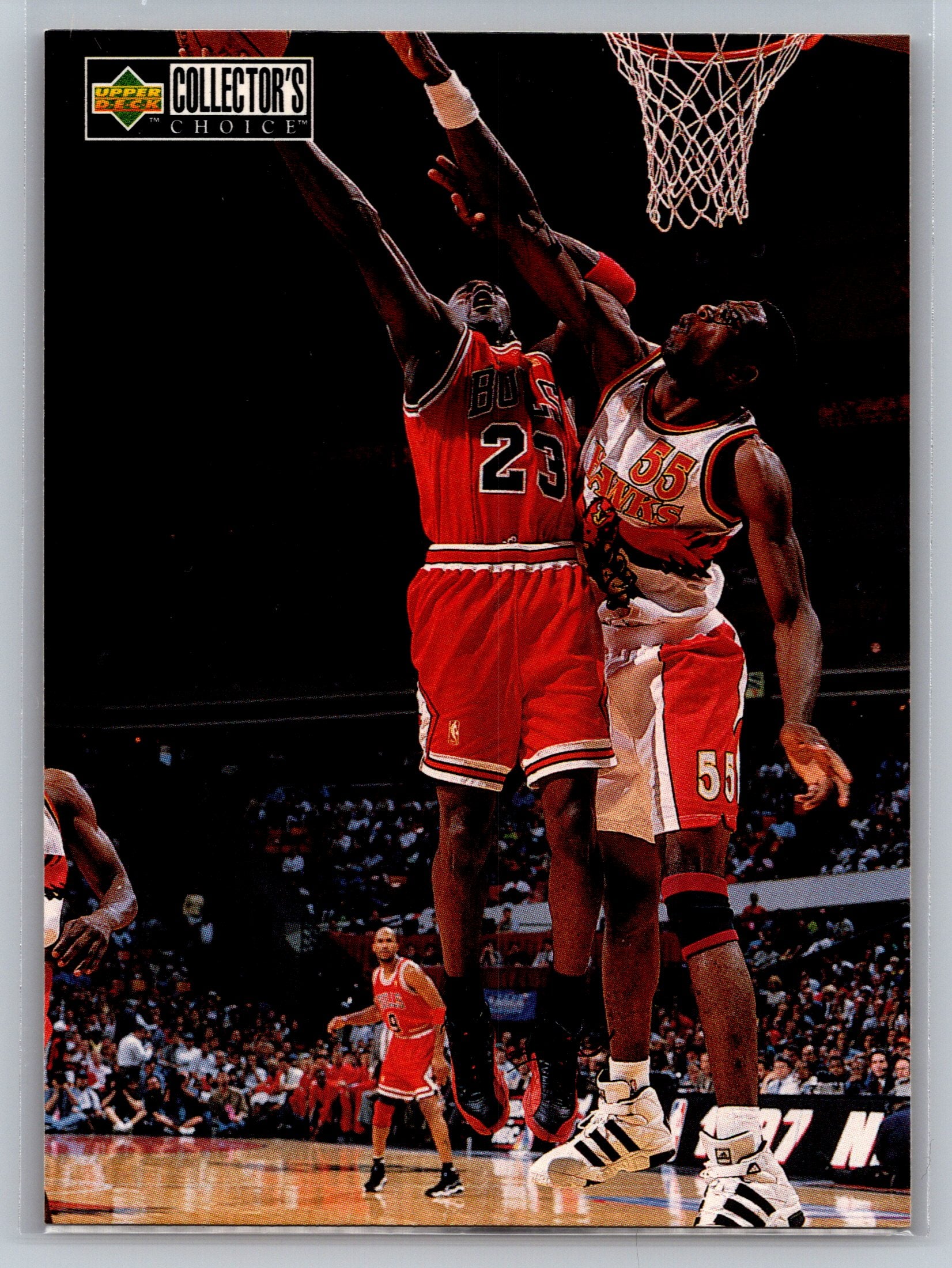 Basketball trading card featuring t1997 Upper Deck Michael Jordan #386 in action with a 'Collectors Choice' logo.