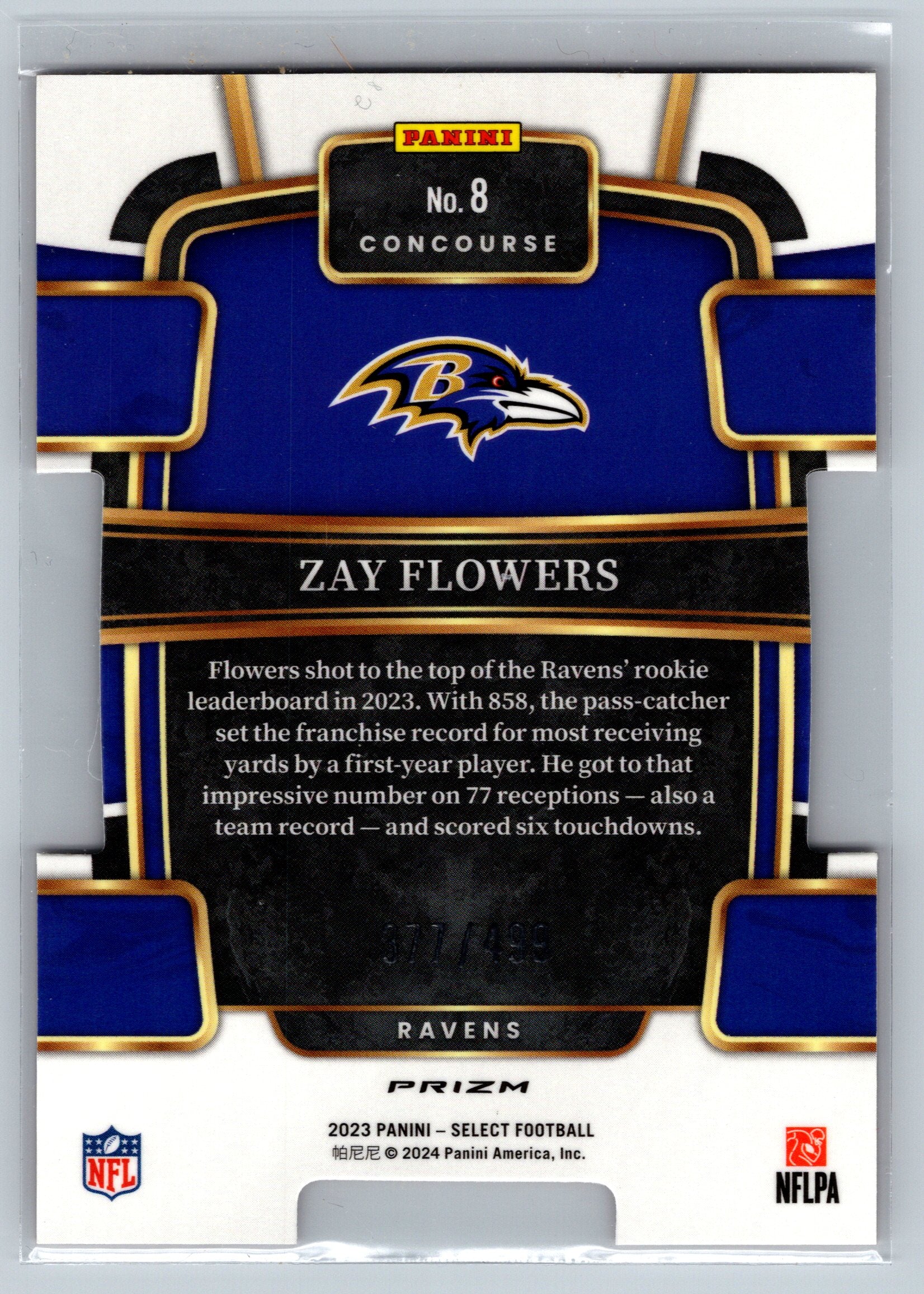 Panini football trading card featuring Zay Flowers of the Baltimore Ravens
