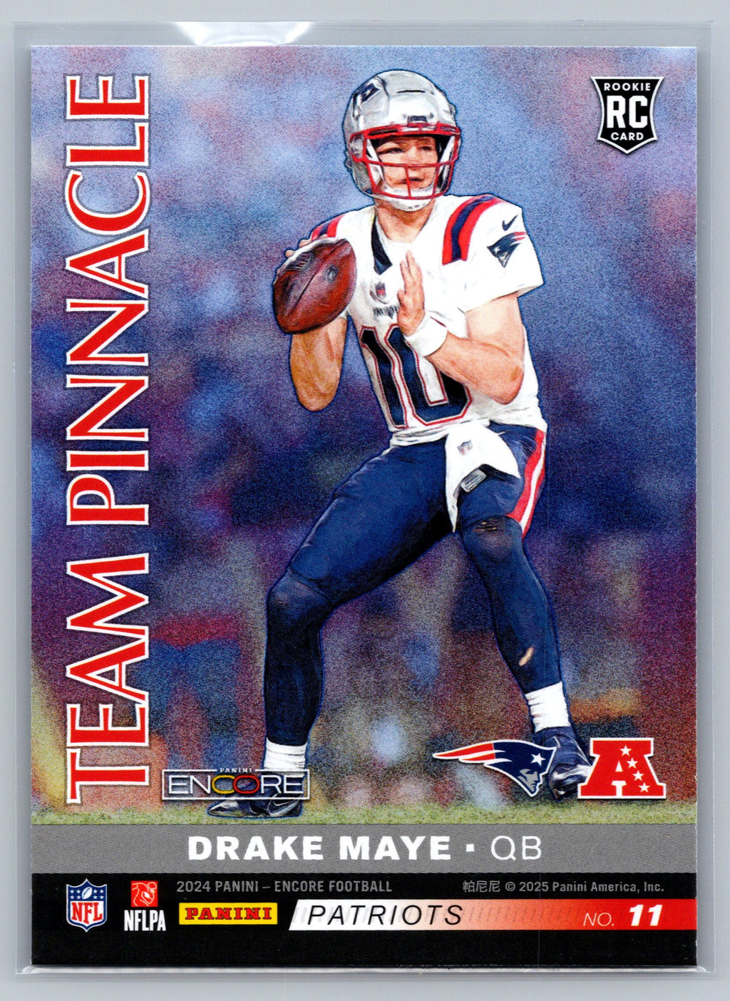Football trading card of Drake Maye with Team Pinnacle branding