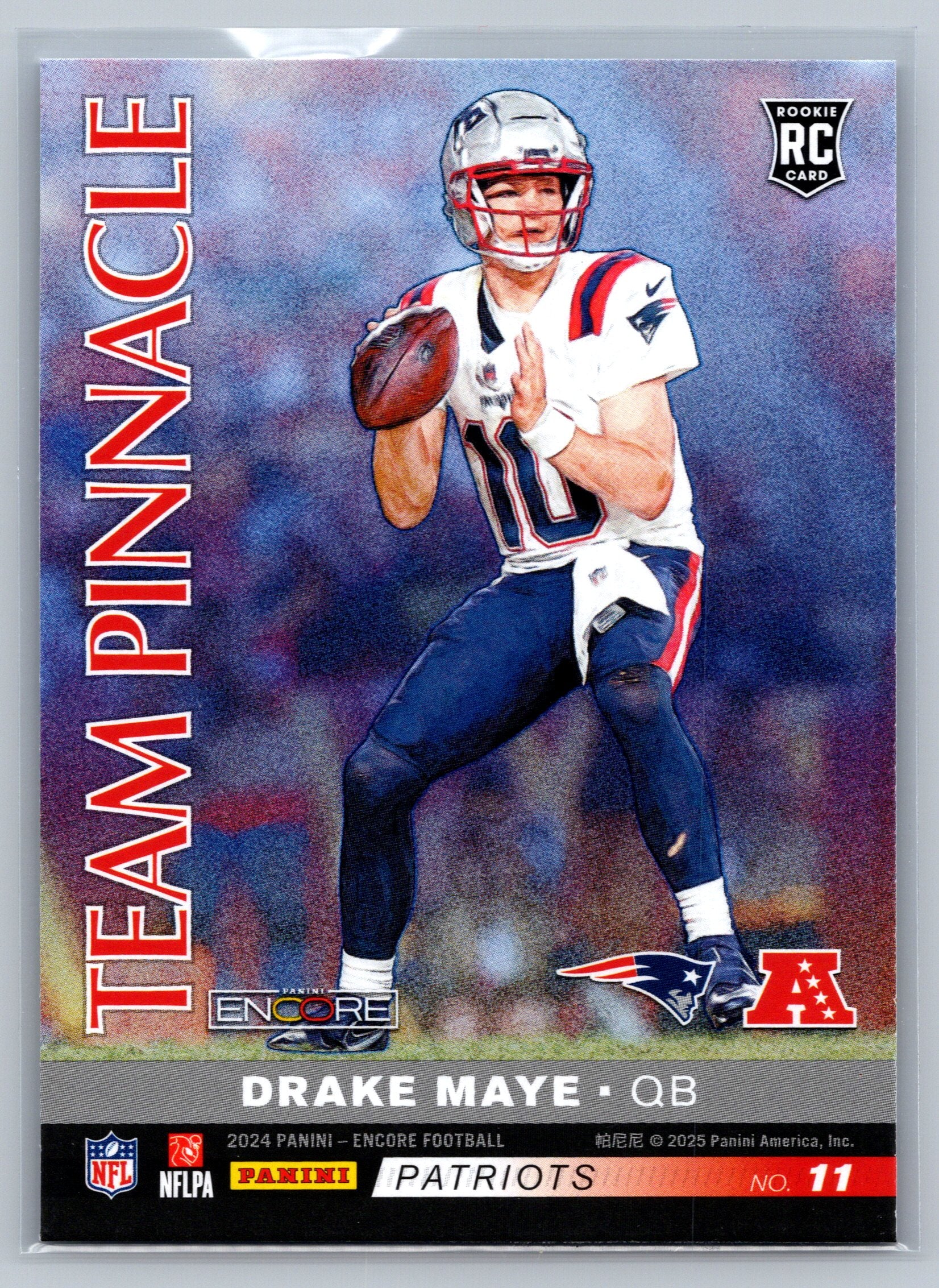 Football trading card of Drake Maye with Team Pinnacle branding