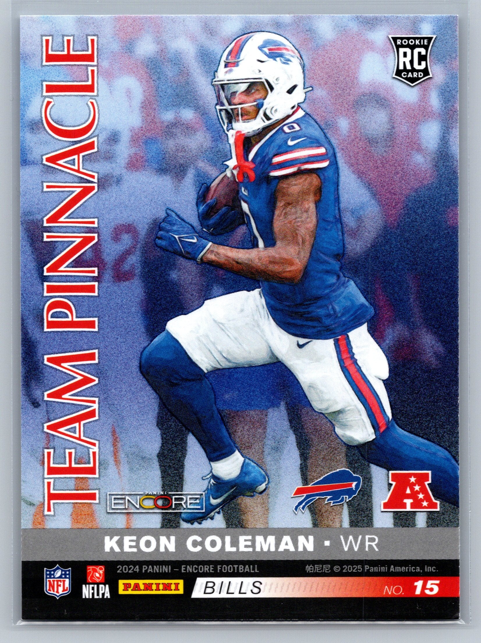 Football trading card of Keon Coleman for the Buffalo Bills, featuring Team Pinnacle and Panini logos.