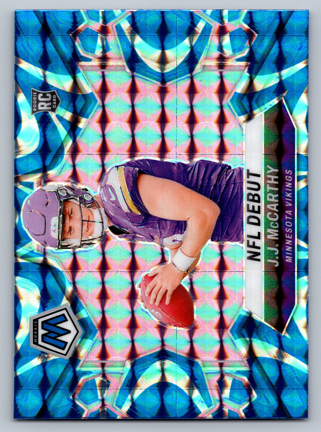 Baseball trading card with a player in a purple uniform on a colorful abstract background