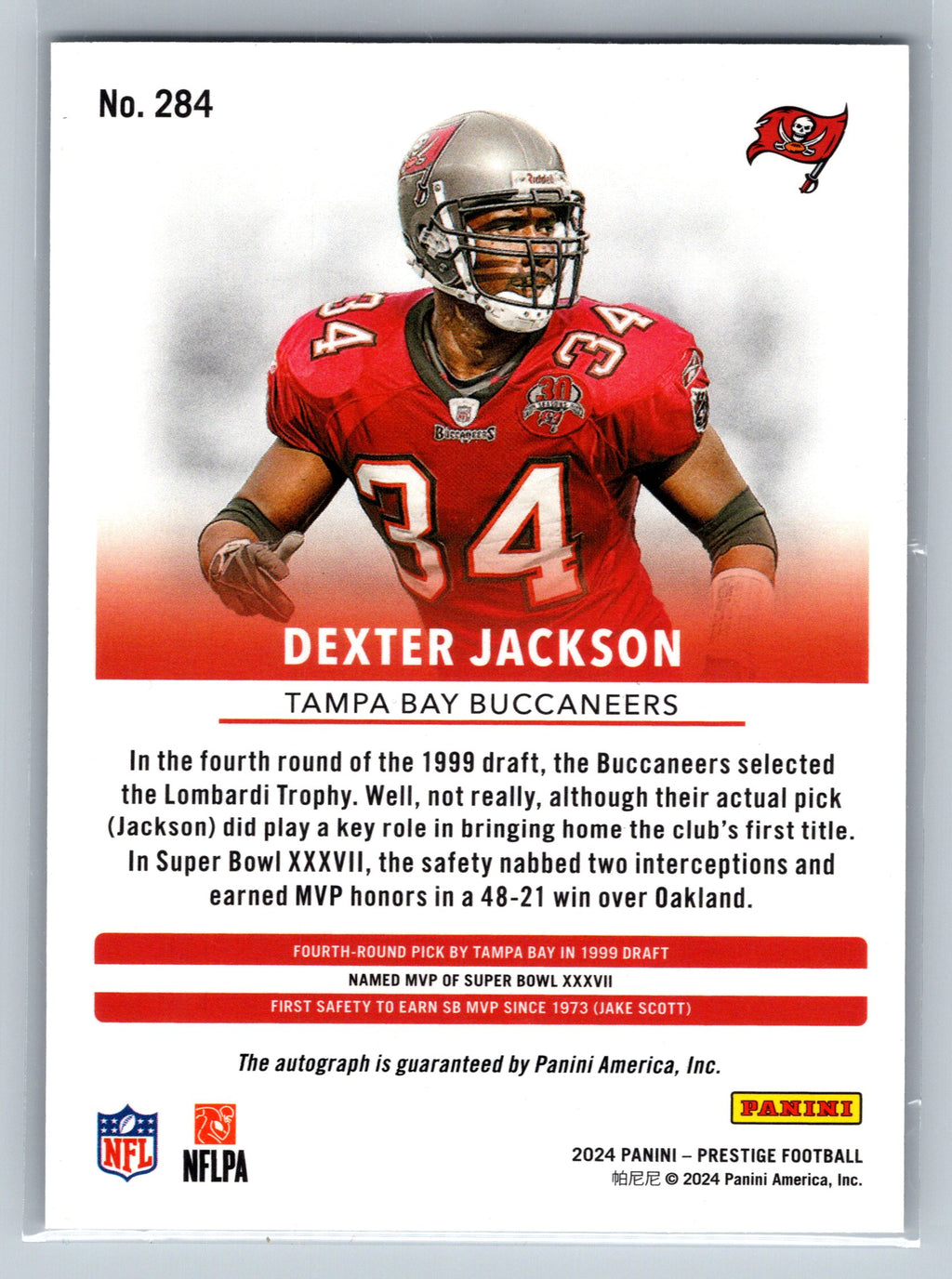 Football trading card of Dexter Jackson with details and branding