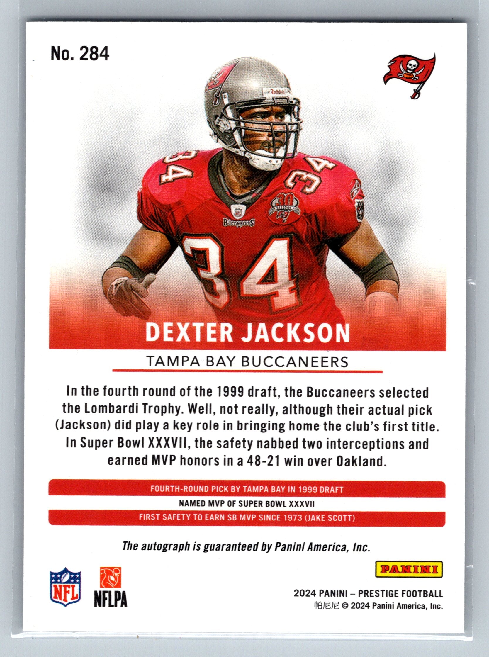 Football trading card of Dexter Jackson with details and branding