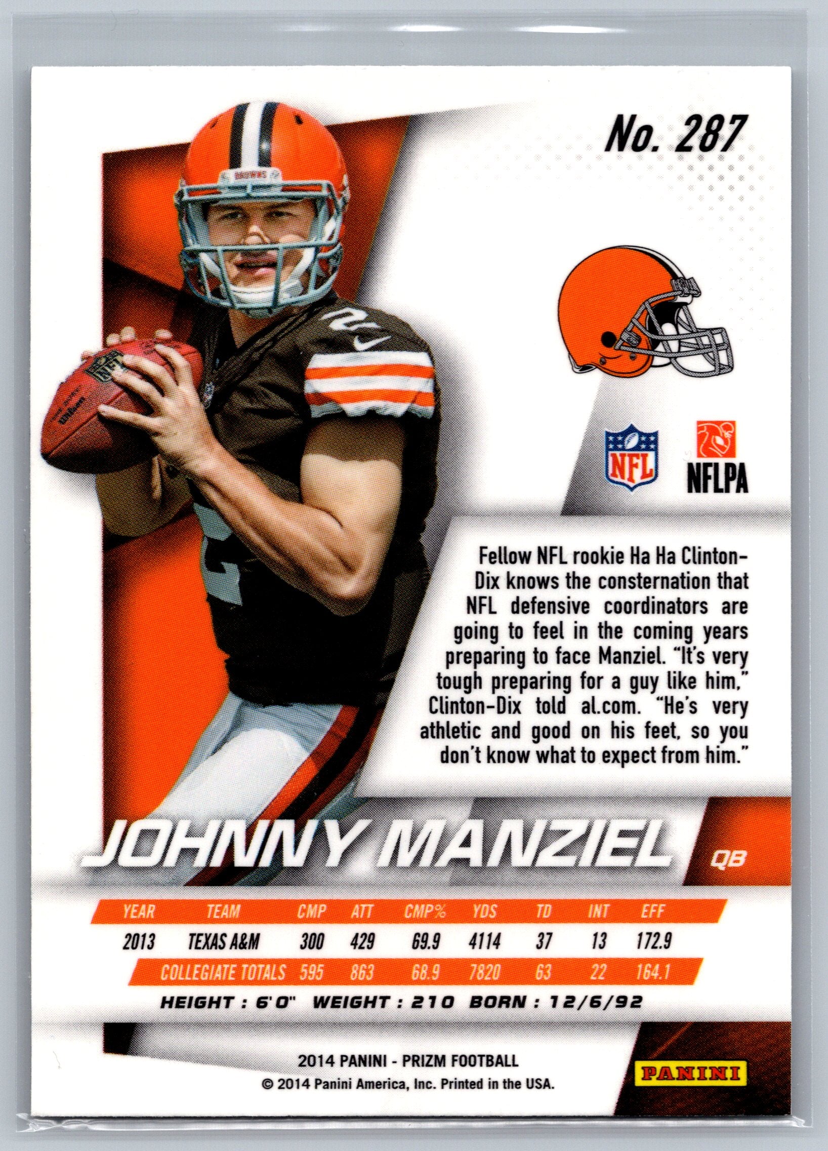 2014 Panini Prizm Johnny Manziel Rookie Card #287