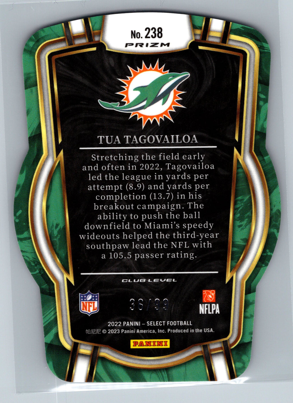 2022 Panini Select Tua Tagovailoa Copper Die-Cut /99 #238