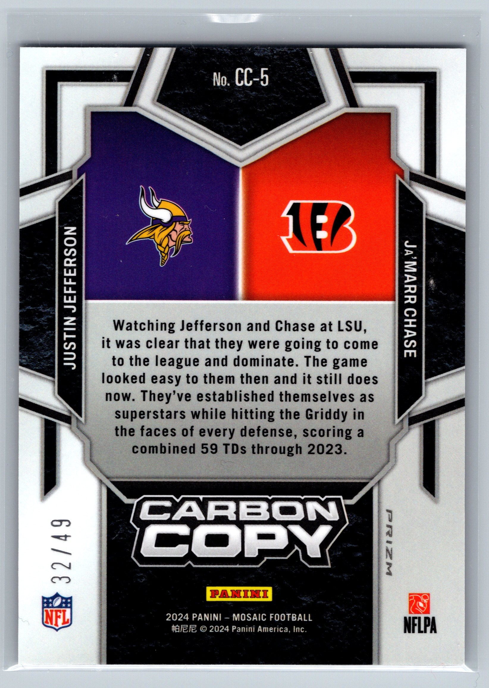 2024 Mosaic Carbon Copy Ja'Marr Chase/Justin Jefferson /49