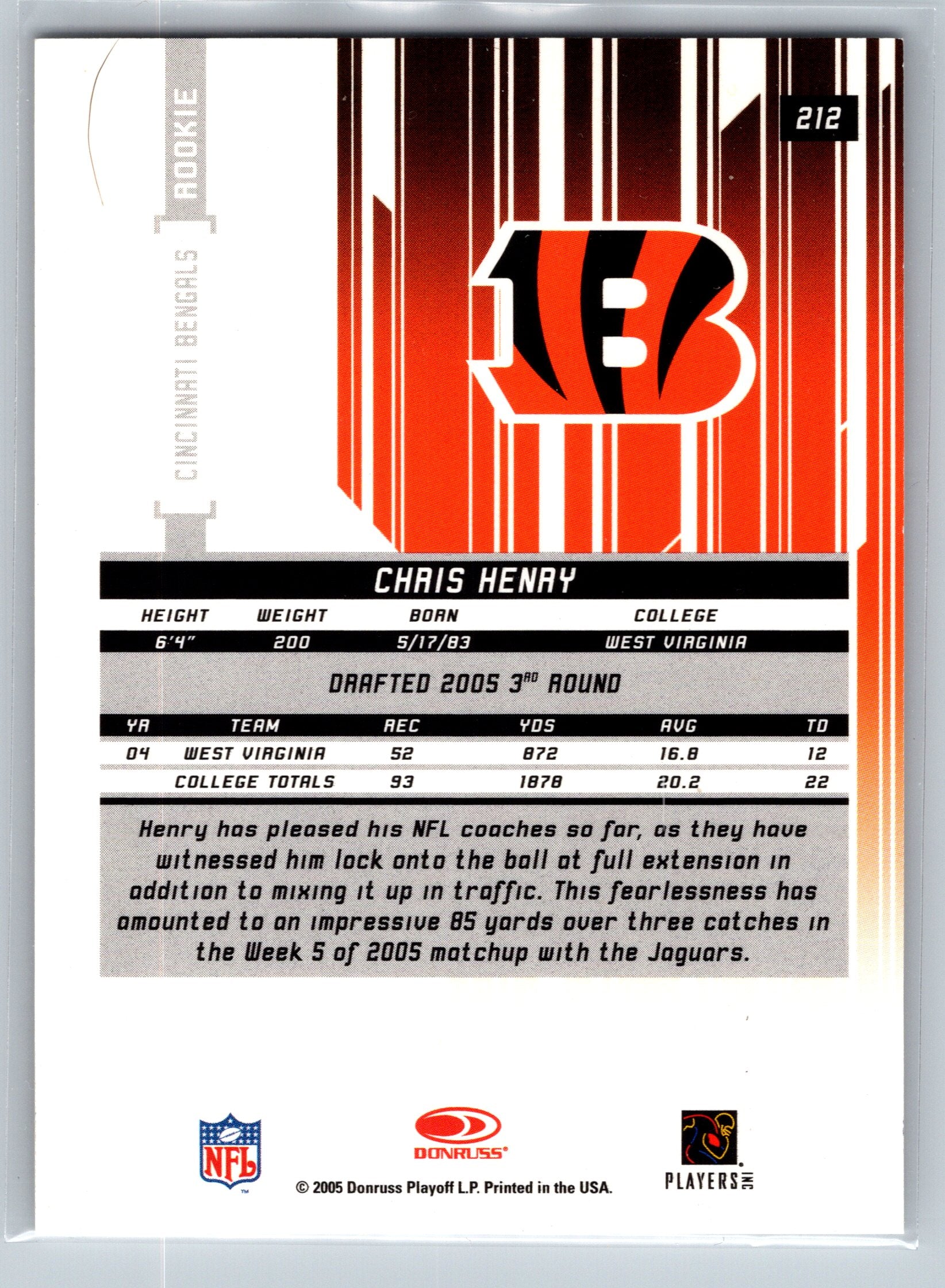 2005 Leaf Rookies & Stars Chris Henry Rookie Autograph /150 #212