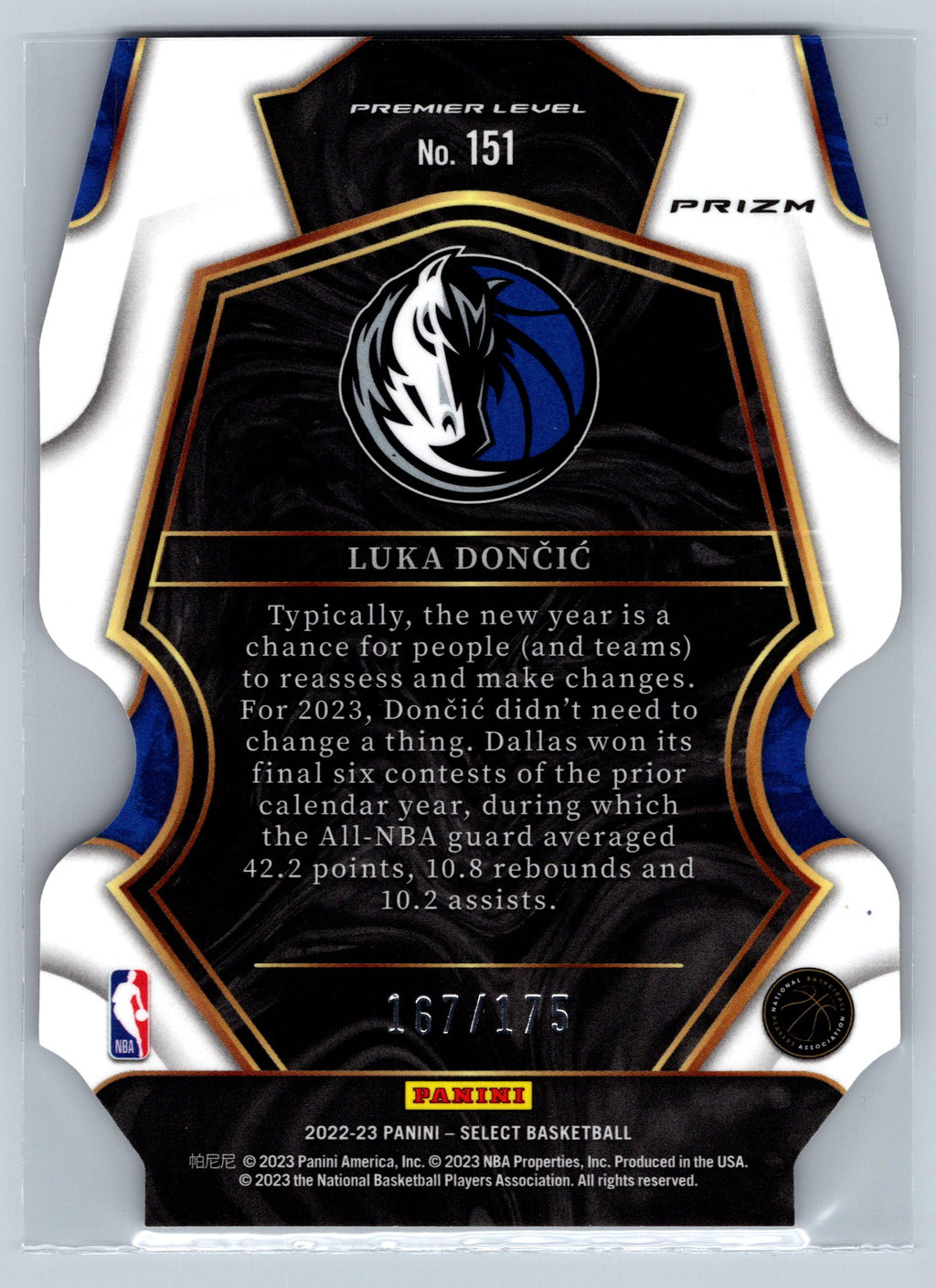 2022 Select Luka Doncic Premier Level Maroon Die-Cut /175 #151