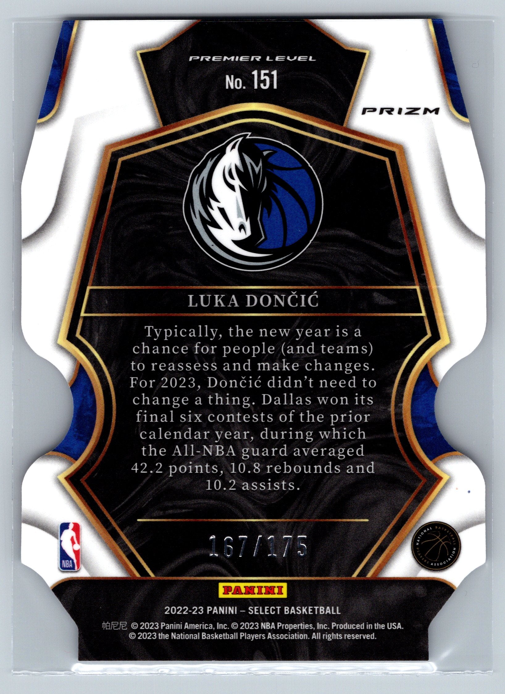 2022 Select Luka Doncic Premier Level Maroon Die-Cut /175 #151