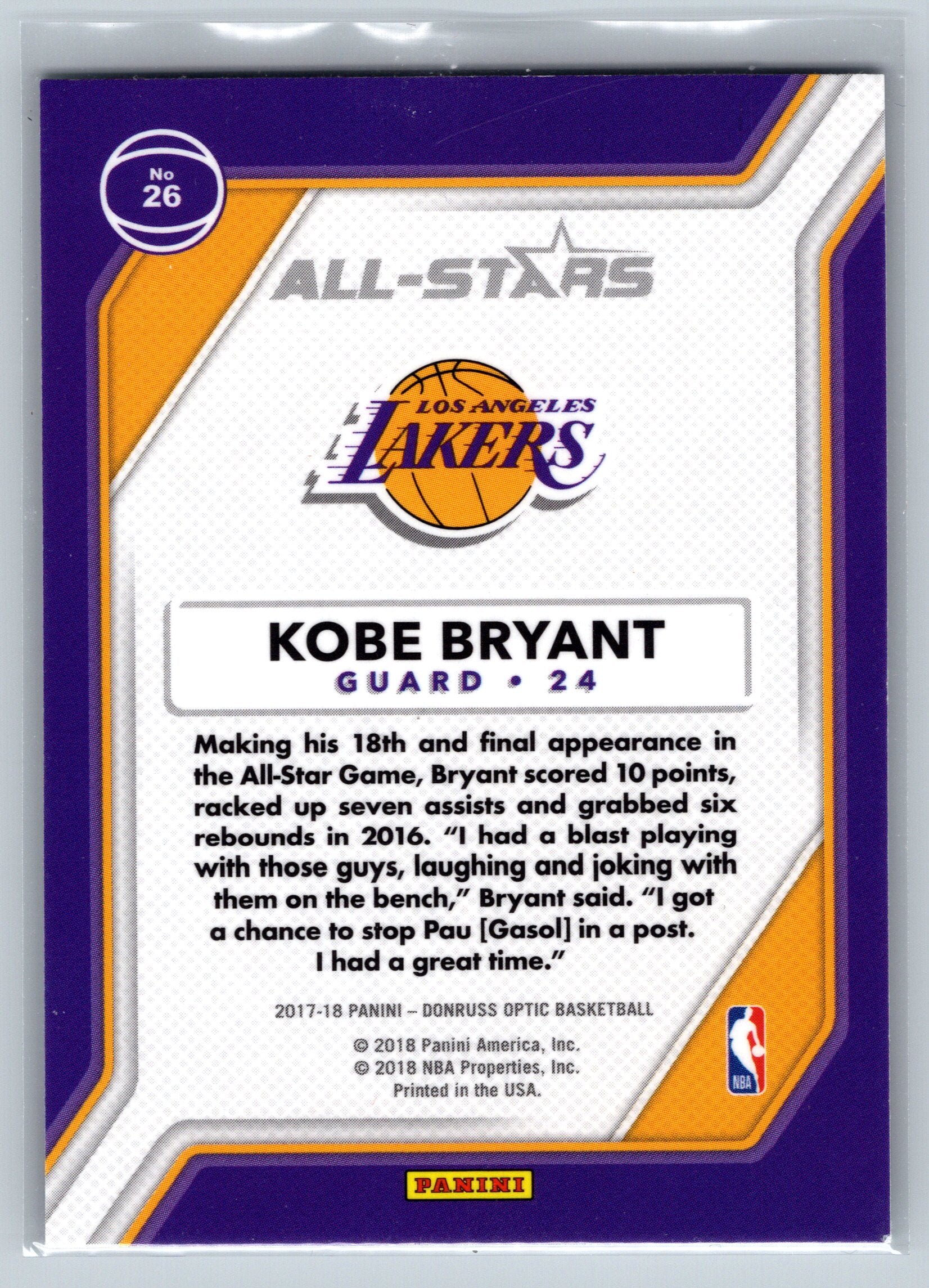 2018 Panini Optic Kobe Bryant All Stars