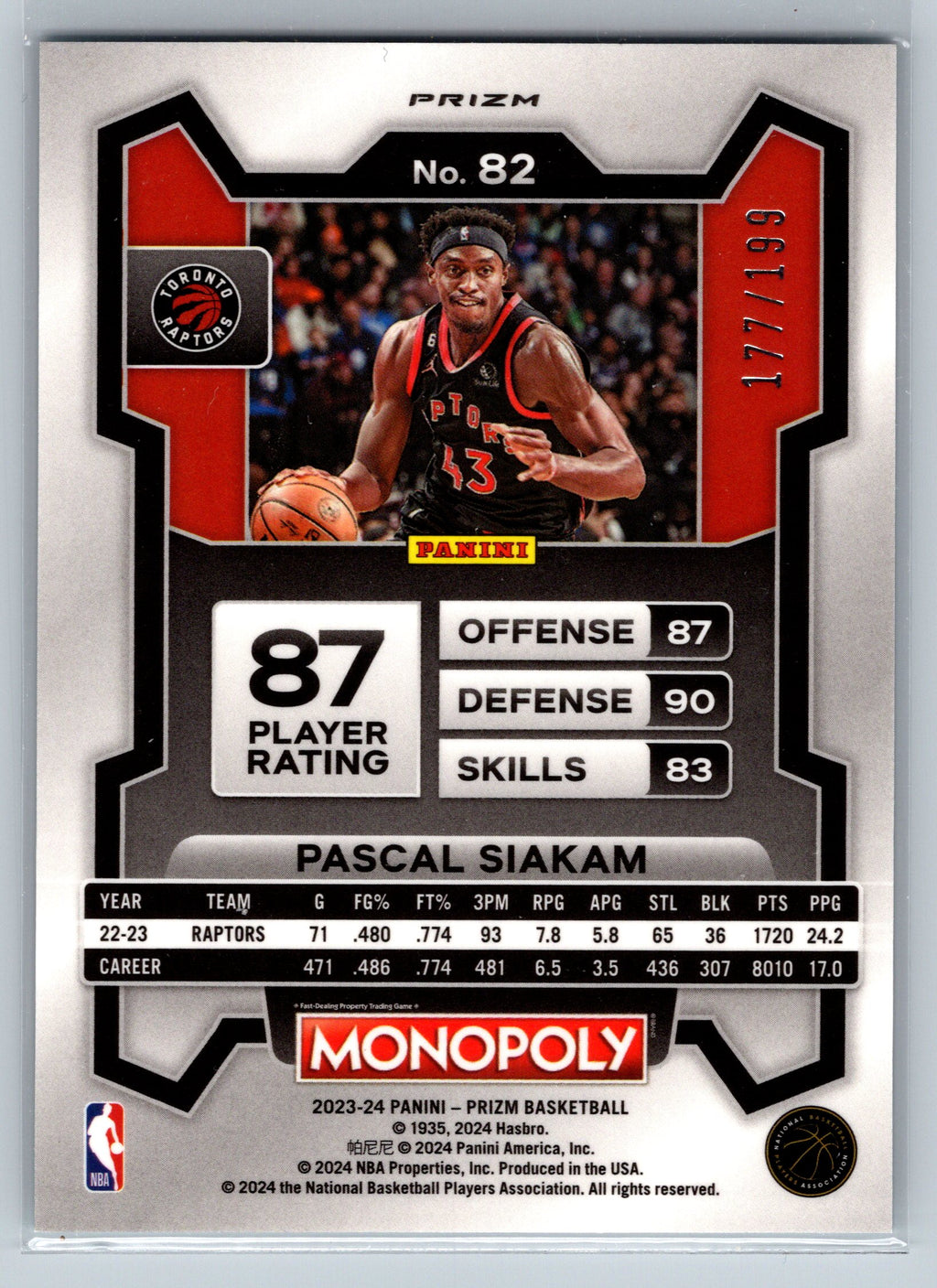 2023 Panini Prizm Monopoly Pascal Siakam /199 #82