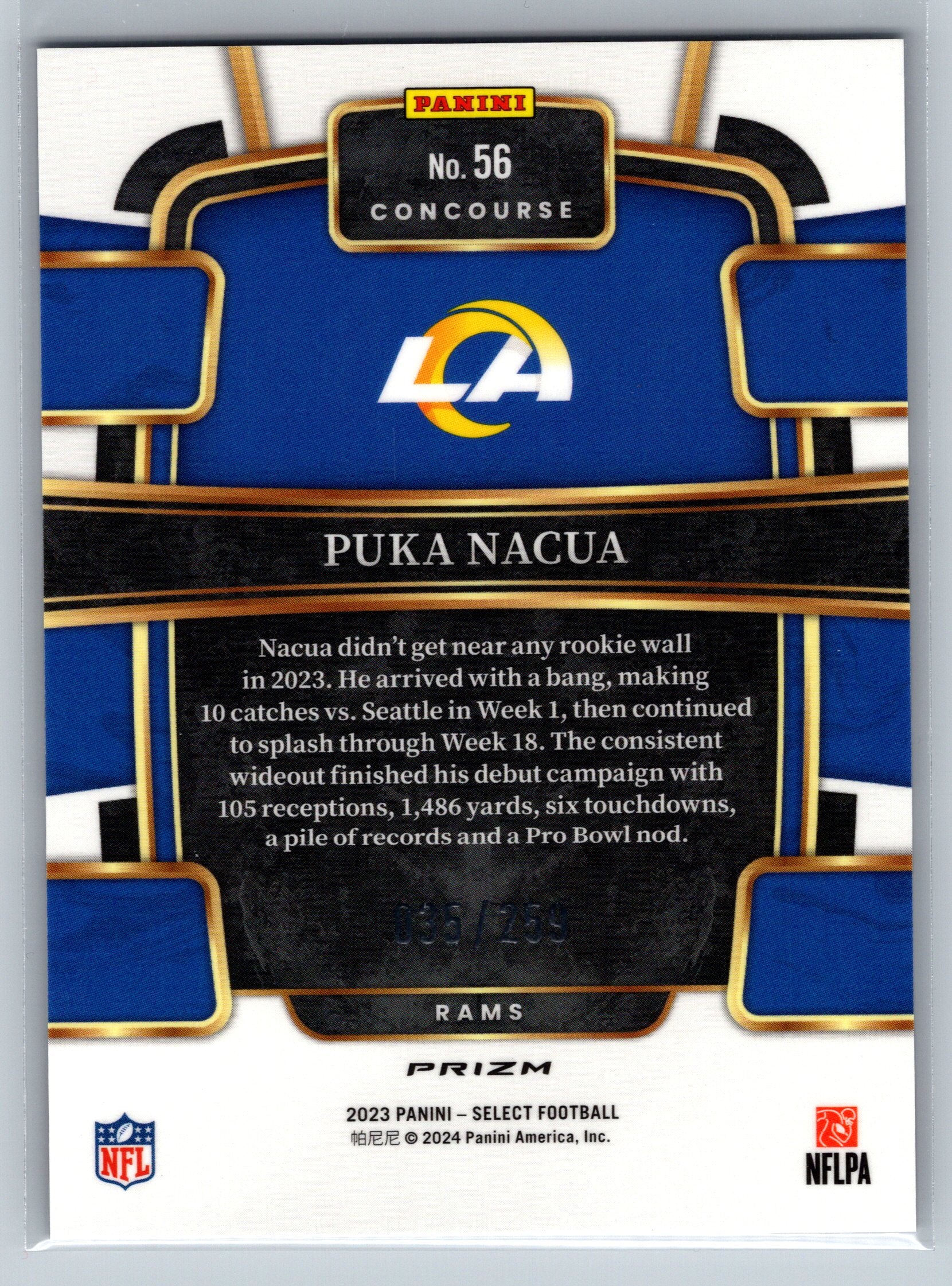 2023 Panini Select Puka Nacua Concourse Tri-Color Rookie Card /259 #56