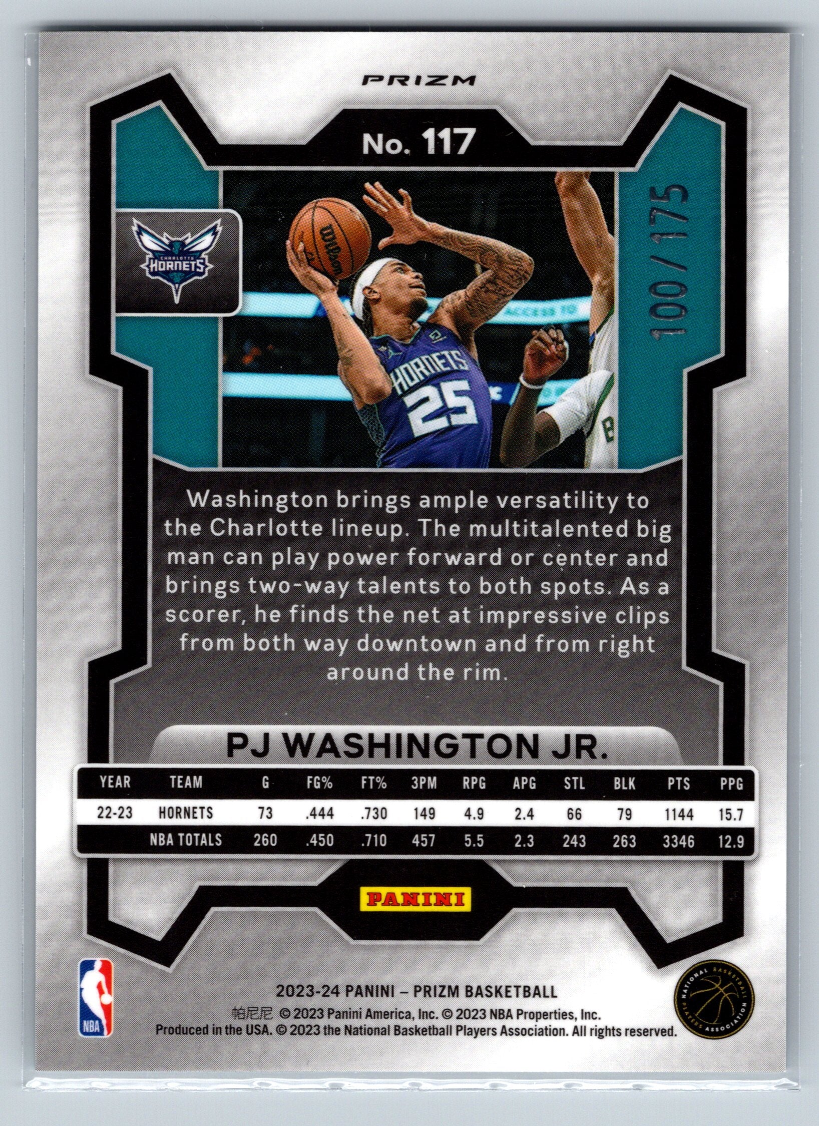 2023 Panini Prizm P.J. Washinton White /175 #117