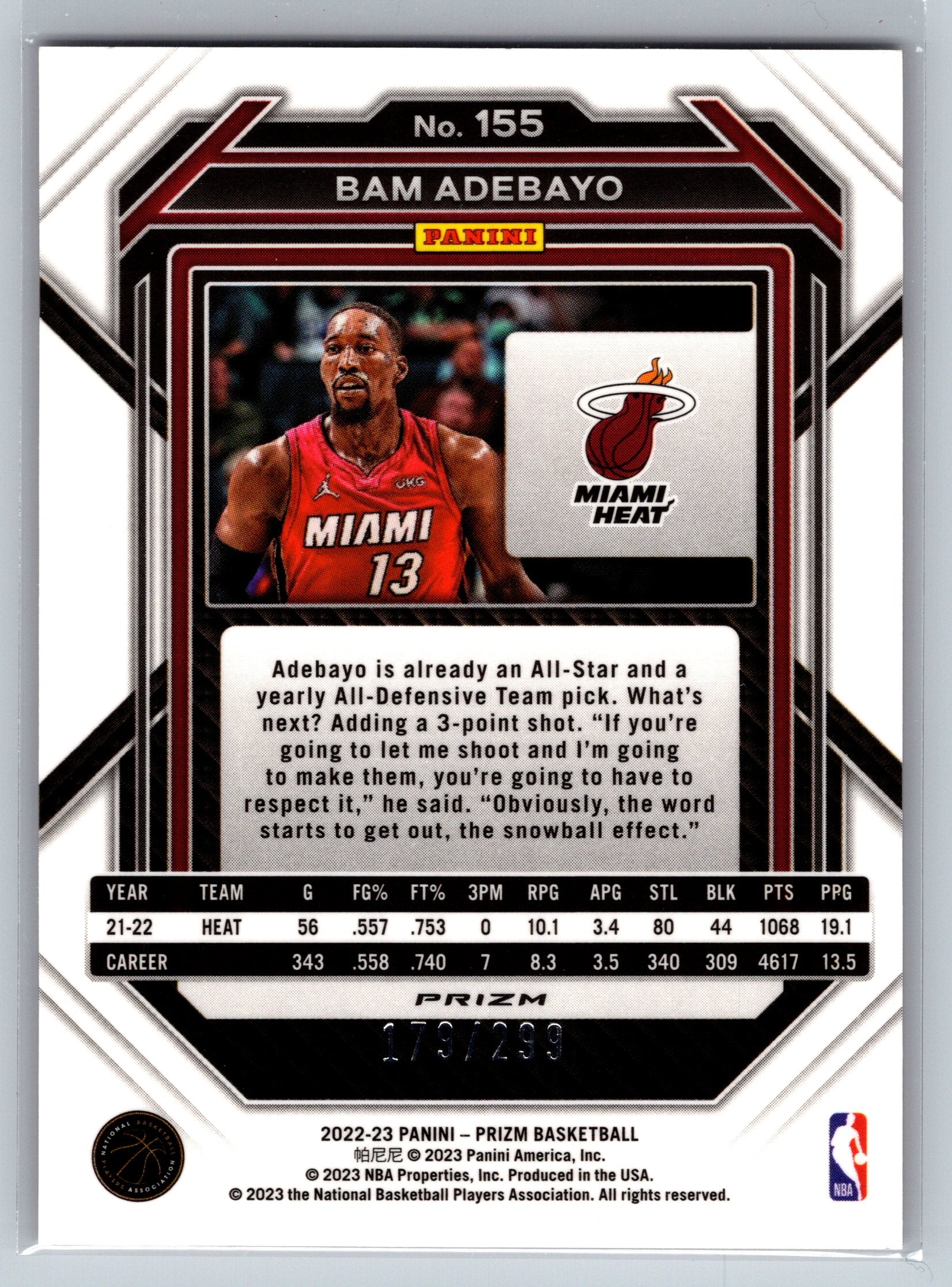 2022 Panini Prizm Bam Adebayo Red /299 #155