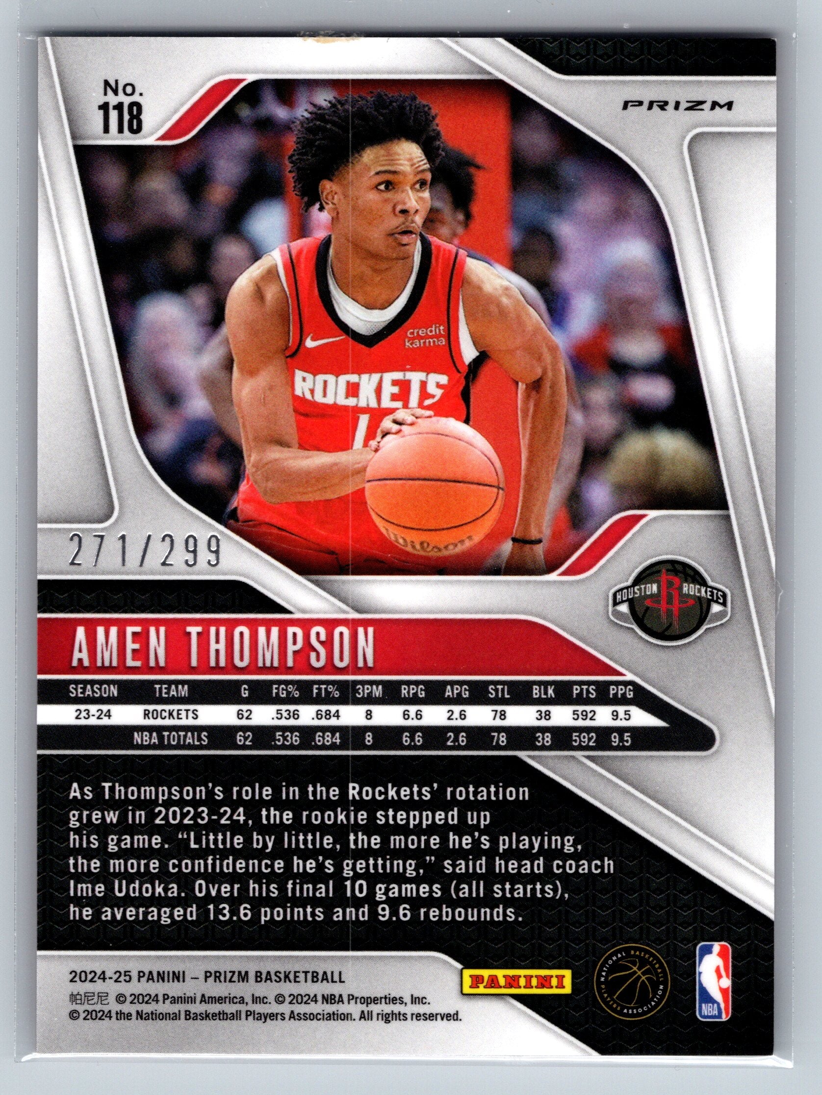2024 Panini Prizm Amen Thompson Red /299 #118