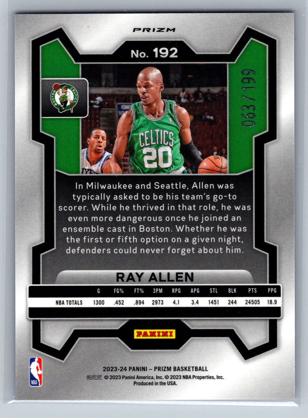 2023 Panini Prizm Ray Allen Blue /199 #192