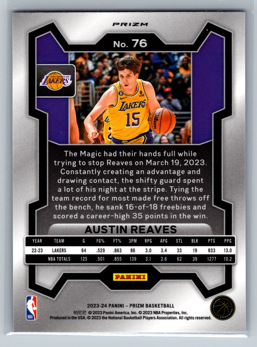 2023 Panini Prizm Austin Reaves International Blue #76
