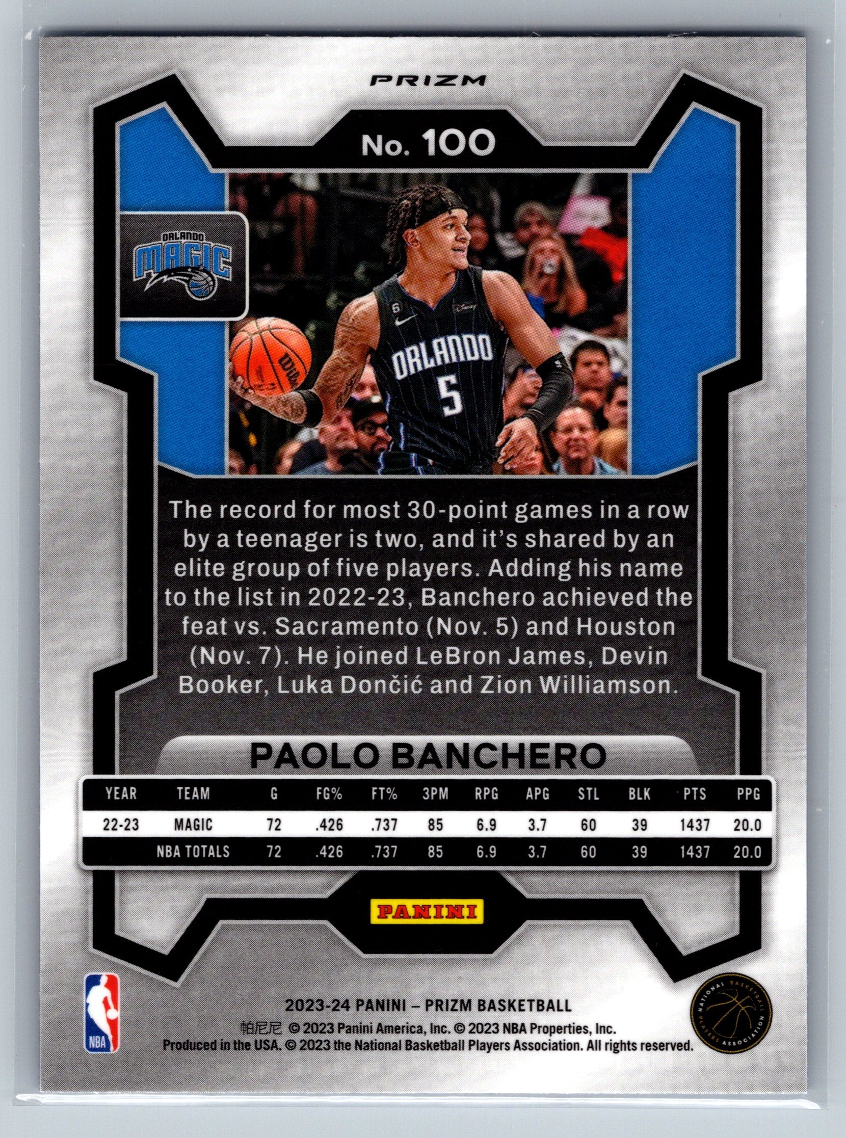 2023 Panini Prizm Paolo Banchero International Blue #100