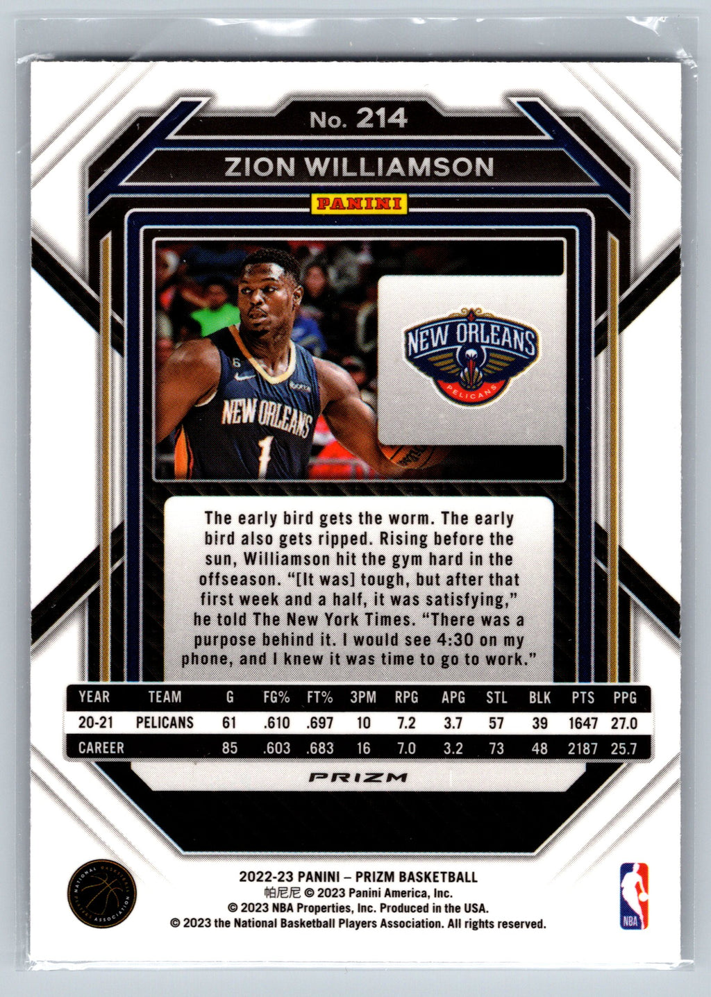 2022 Panin Prizm Zion Williamson Fast Break #214