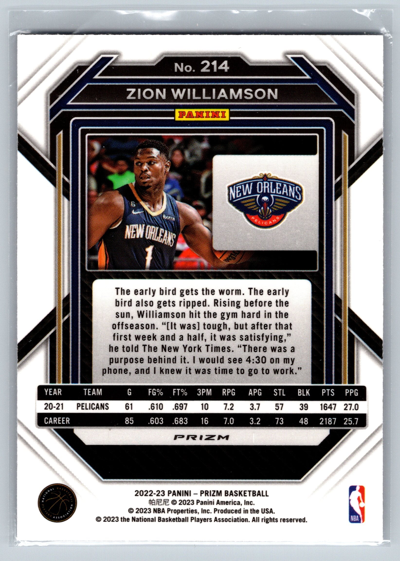 2022 Panin Prizm Zion Williamson Fast Break #214