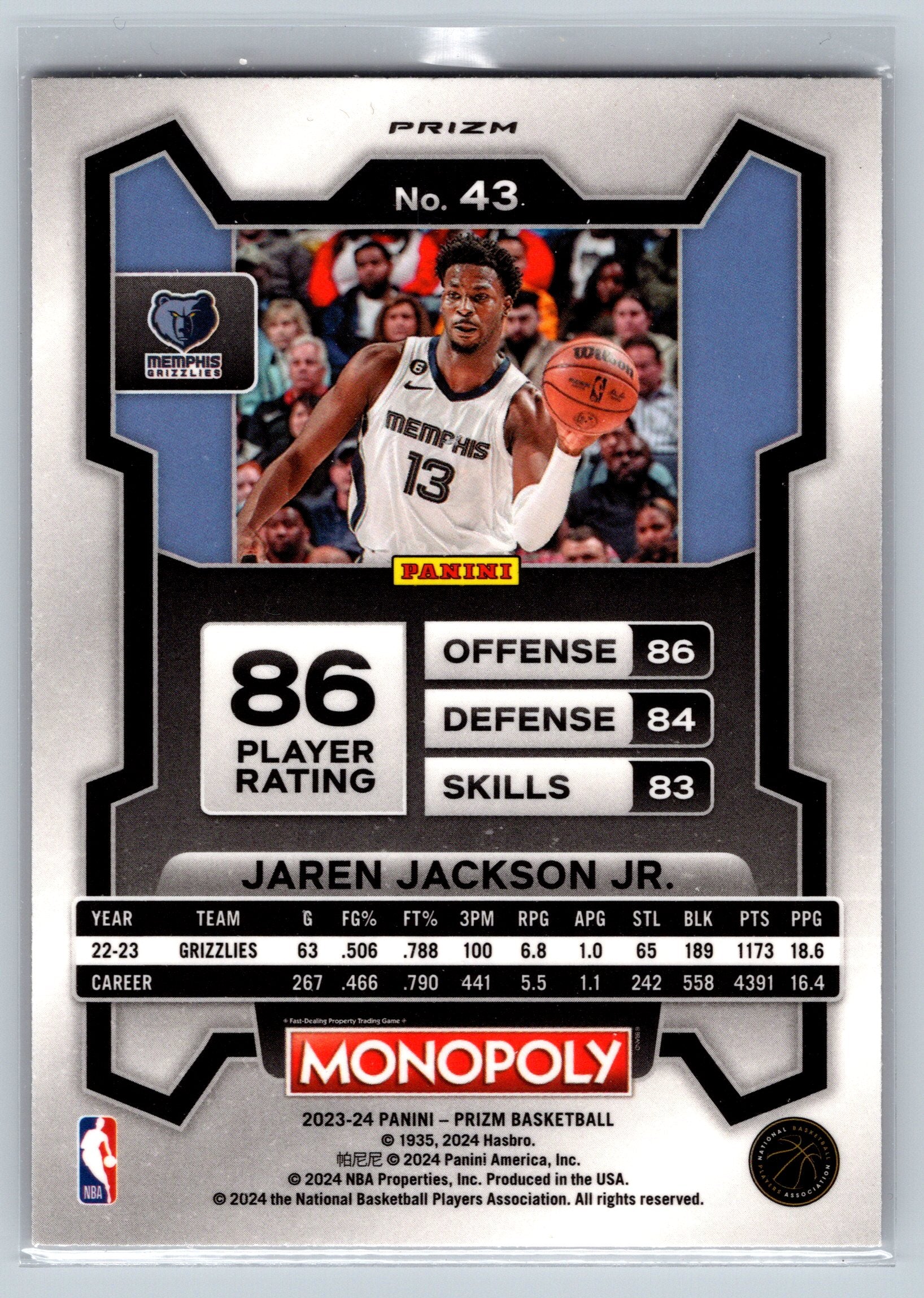 2023 Panini Prizm Monopoly Jaren Jackson Jr. Dice #43